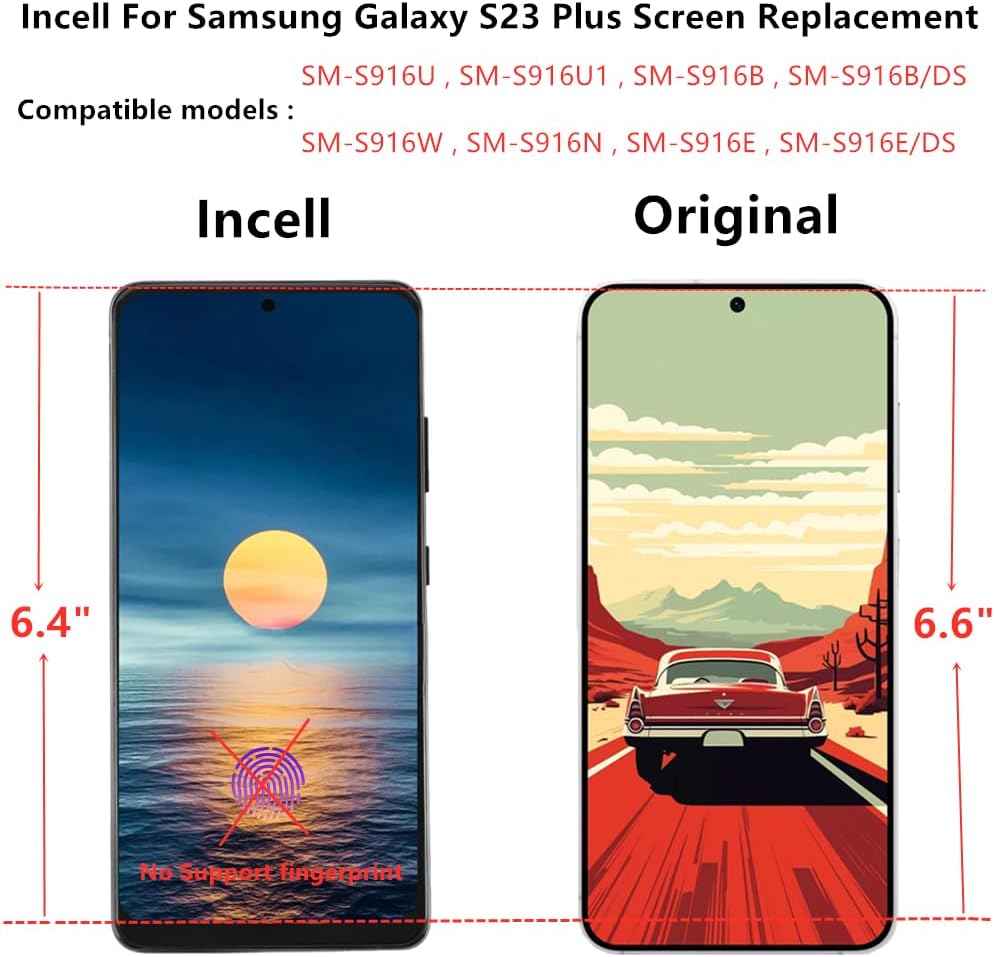 INCELL for Samsung Galaxy S23 Plus Screen Replacement S23Plus 5G LCD Display SM-S916U SM-S916U1 Display Touch Screen Assembly No Fingerprint. (with Green Frame+Back Cover Adhesive+Tools)