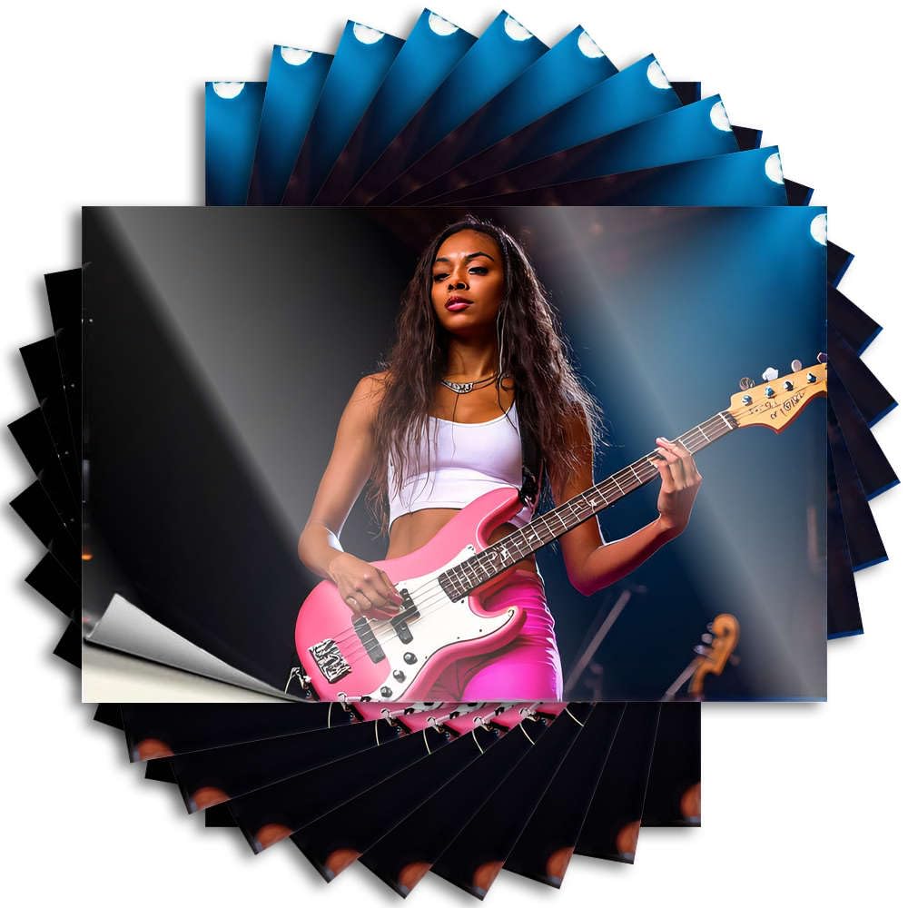 Tattoos - Winter Cover A Woman Playing A Pink Bass Guitar On Stage for Farmers Boys Bedroom Decor(6X9CM)