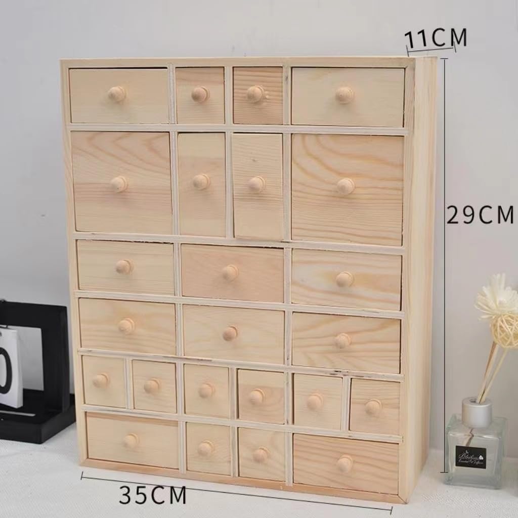 Multi-Drawer Jewelry Storage Cabinet - Beige Wooden Box - 12 Compartments - Modern Style - Table Top - Drawer Closure - Earring Storage