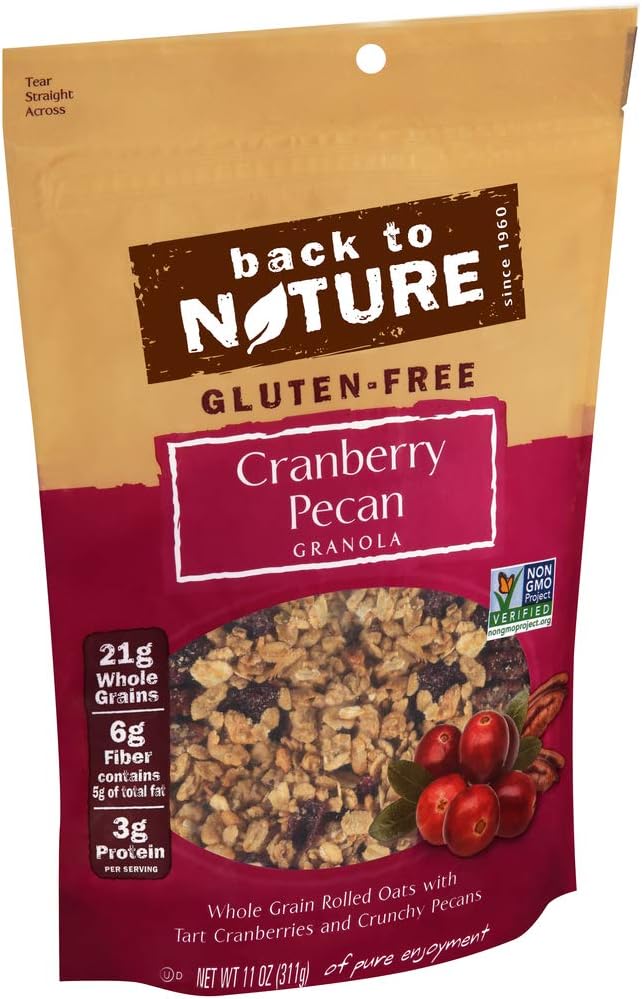 Back to NatureGranola Cereal - Gluten Free, Non-GMO, Plant Based Snacks made with Whole Grain Rolled Oats - Cranberry Pecan, 11 Ounce (Pack of 6)
