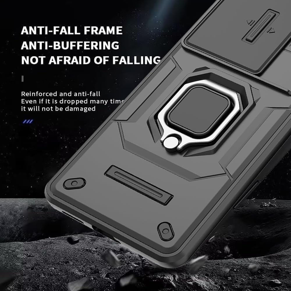 for Xiaomi Redmi A3 Case with Tempered Glass Screen Protector [2 PCS],Hybrid Heavy Duty Sliding Camera Window Anti-Scratch Shockproof Defender Kickstand Case, Black - Image 7