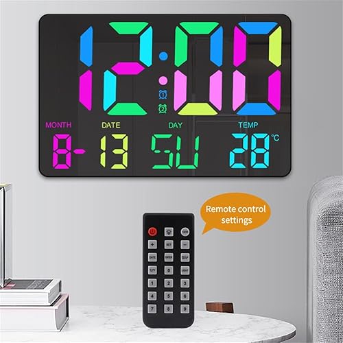 Miniatura 6 de TS-5310 Reloj de pared digital RGB con pantalla de fechasemanatemperatura Reloj despertador 5 brillo de engranajes Pantalla grande ajustable (negro)
