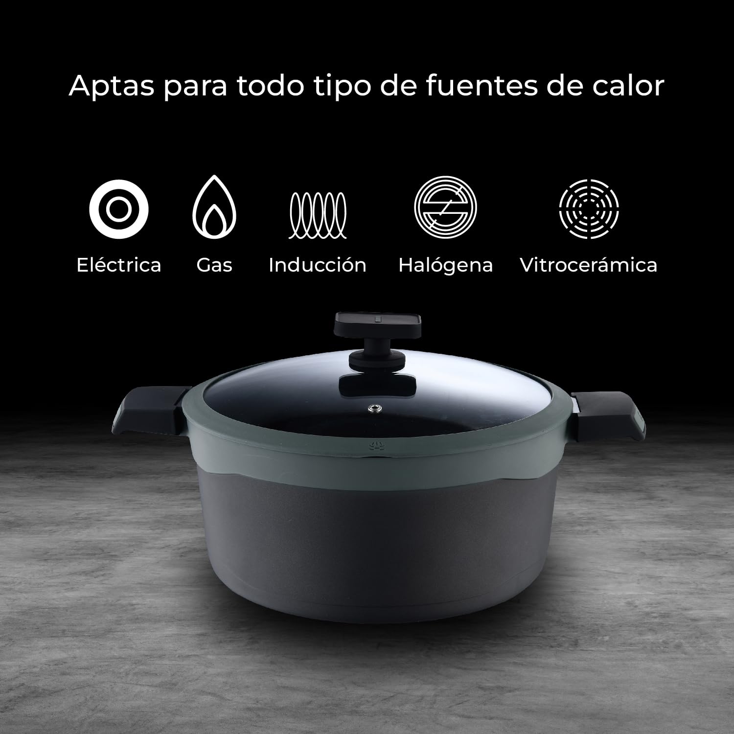 MasterPRO Gastro Reeco | Cazo de 16 cm y 8 cm de Altura con Tapa | Indicador Temperatura | Aluminio Fundido Reciclado | Revestimiento Antiadherente | Mango Soft Touch | Para Todo Tipo de Cocinas