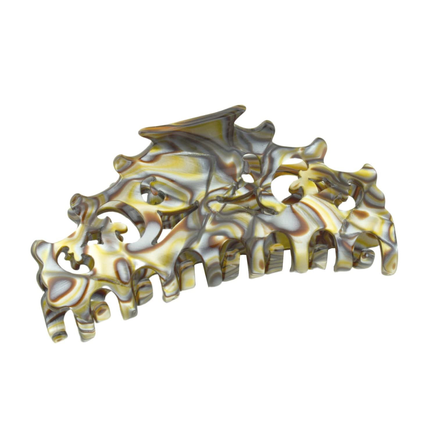 French Amie Beau Medium Handmade Celluloid Silver Grey Onyx Jaw Hair Claw Clip Clamp Clutcher