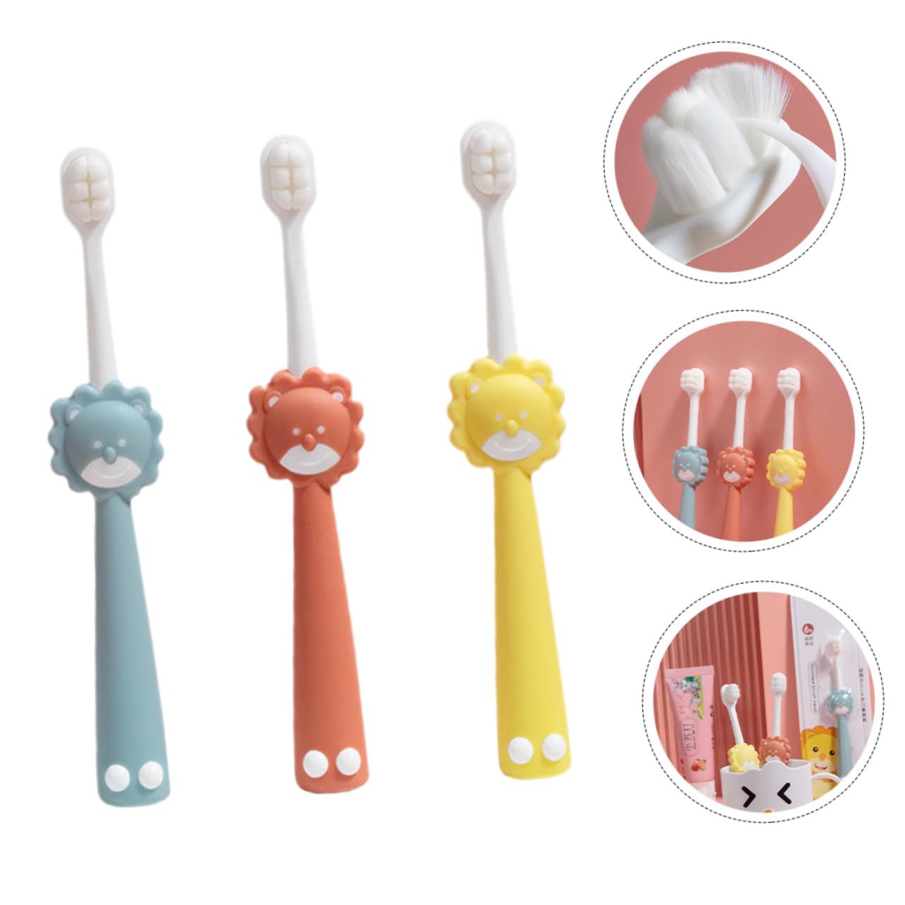 Healeved 12pezzi Spazzolini Per Ragazzo Ragazza Con Testina Morbida Design Creativo Forma Di Animali Spazzolini Da Viaggio Per Ragazzo Ragazza Da Anni e Arancione Divertente e Sicura