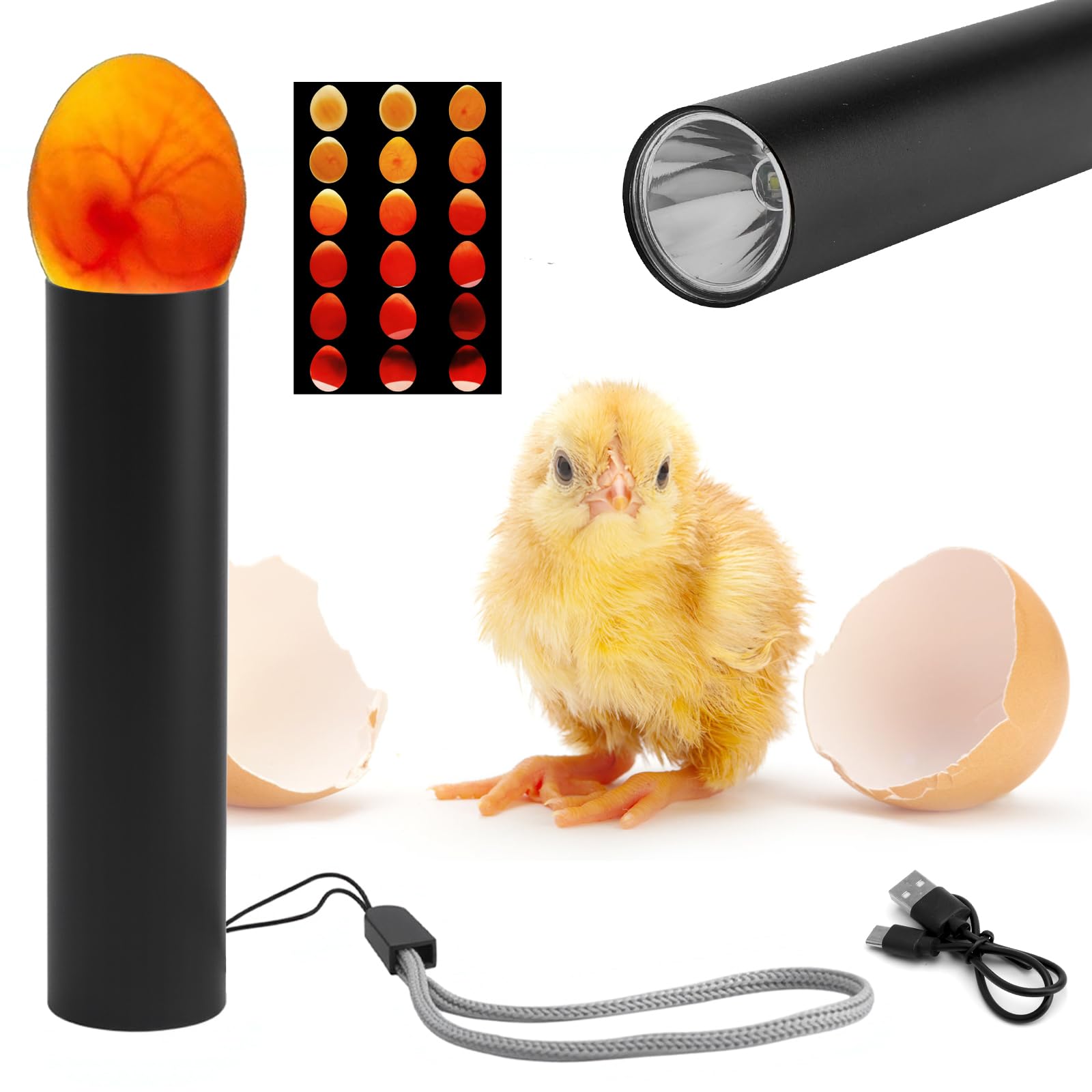 TNSLAND Lampa do jajek kurzych i ciemnych jaj, urządzenie kontrolne LED z 3 trybami świecenia, USB i akumulatorem, akcesoria inkubatora do obserwacji jaj przepiórczych, kurzych i wylęgowych, w