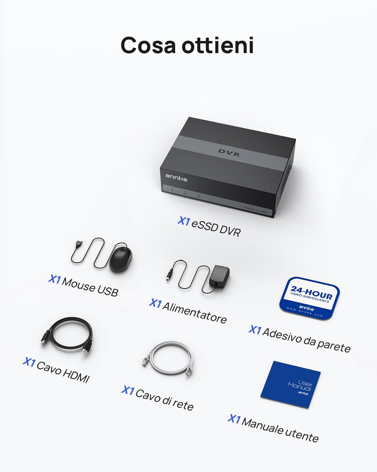 ANNKE 3K Lite DVR 4 Canali con Disco Rigido Interno SSD da 1 TB, Registrazione 4 Settimane 24/7 con 4 Telecamere, Rilevamento di Persone e Veicoli, Supporta 4 Telecamere Analogiche e 1 Telecamere IP