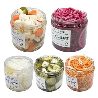 Seoulmate Favorite Pickle Bundle - Five 16 oz Pickle Bundle, Spicy Cauliflower, Cucumber Mix, Red Cabbage, Banh Mi, Daikon Radish, Fermented Korean Pickles, Good for Gut Health, Side Dish