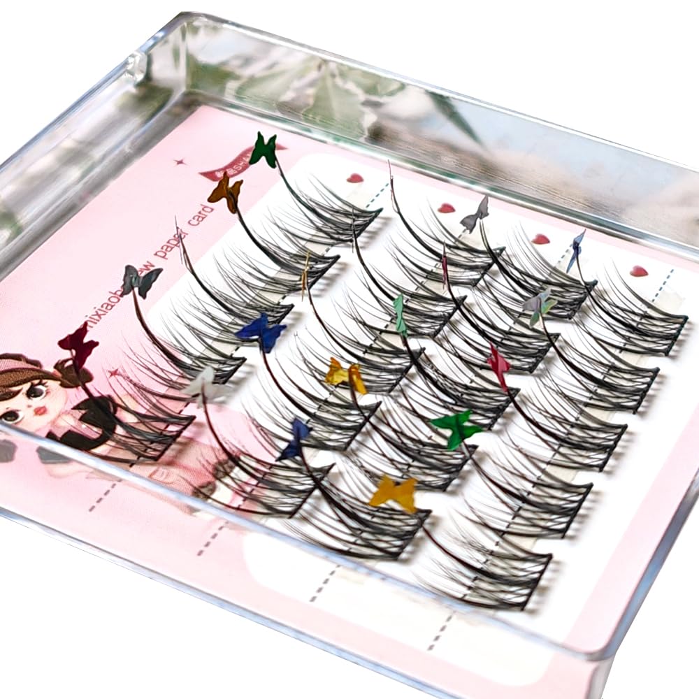 Natural Fairy False Eyelashes Cluter Segmented Eye Lashes With Butterfly Glitter Colorful Decorative Individual Lashes For New Year