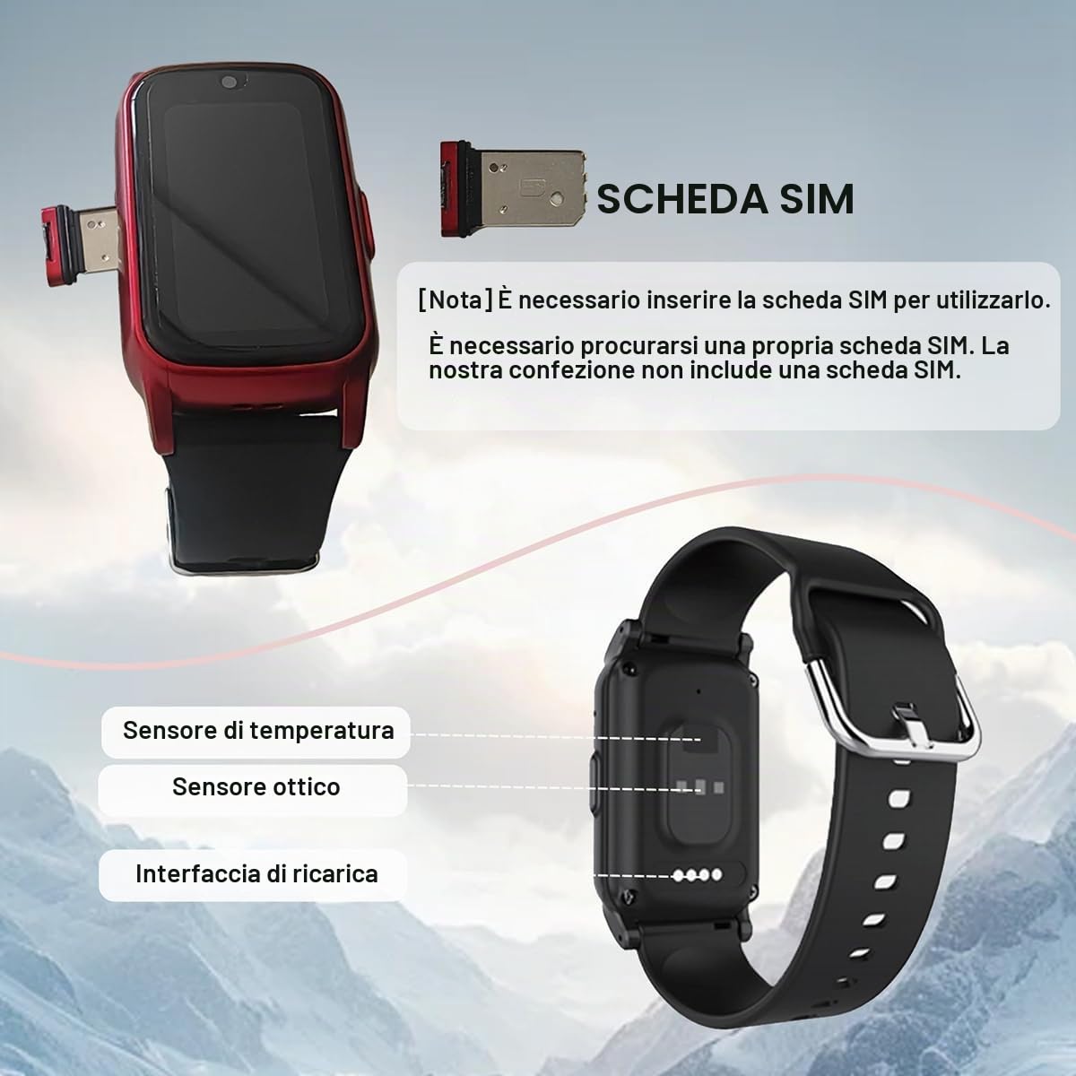 Orologio Salvavita per Anziani con Localizzazione GPS Avviso di Caduta Chiamata SOS Orologio Salvavita Adatto A Persone con DemenzaRed,1.25 * 0.57 * 2.22inch