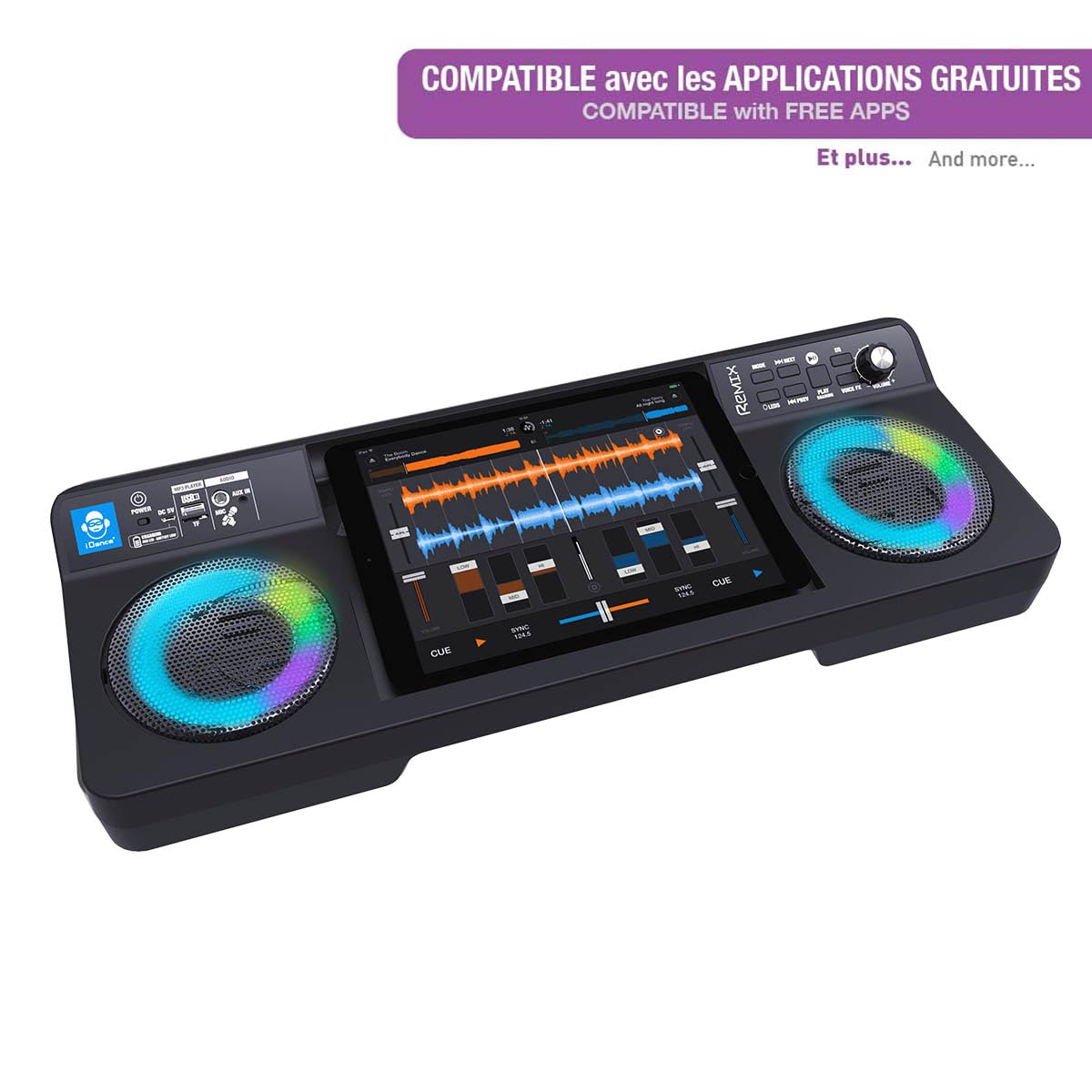 REMIX Wireless PARTYMIX mit Disco Beleuchtung + Karaoke Mic + Voice Changer + Tablet Dock Ready