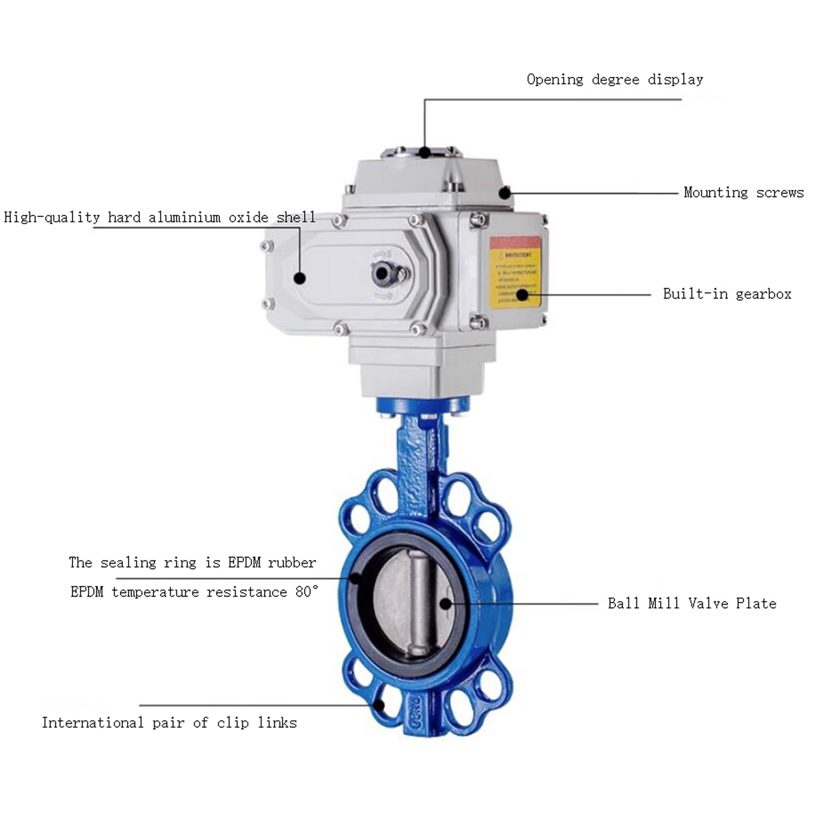 Toplionace Valvola a Farfalla con Flangia Elettrica Morsetto Valvola Attuatore Valvola Acqua Tenuta Morbida, D971X-16 (DN80, CA 220V)