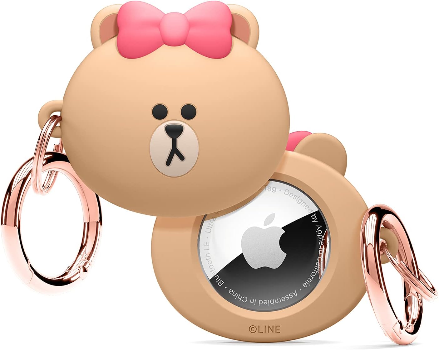 elago l LINE Friends Silicone Case Compatible with Apple AirTag 2nd Gen (2026) & 1st Gens Tracker - Full Protection, Keychain Included, Simple Design, Scratch-Free [Official Merchandise] (Choco)