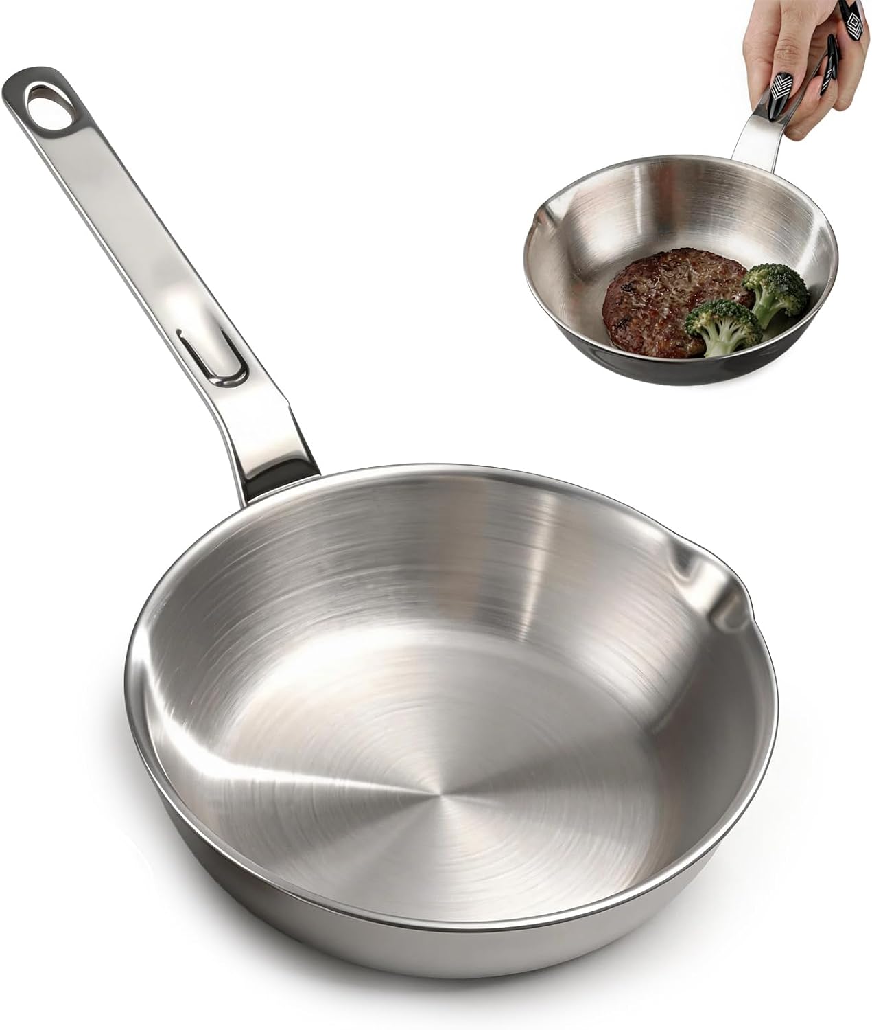 Mini Single Egg Frying Pan, Small Stainless Steel Pan, Pancake, Omelet, Induction & Gas Stove Compatible
