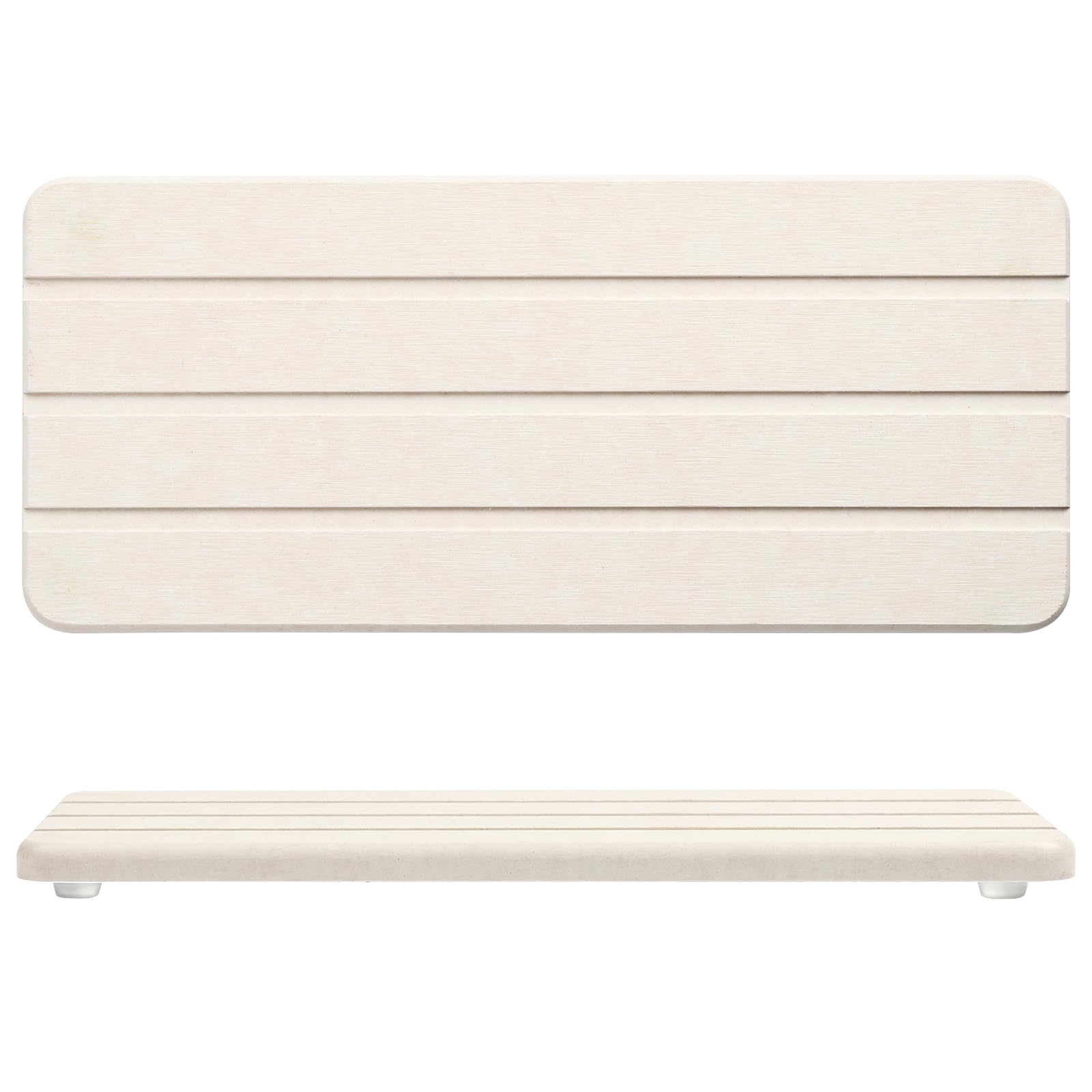 Temoyj White 2 Pcs Fast Drying Diatomite Bathroom Tray, Grooved Design, Water Absorbing Stone,Soap Dish Holders For Bathroom Counter, Water Absorbing Stone Sink Organizer For Bathroom And Kitchen (White)
