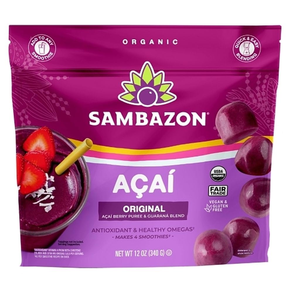 Organic Original Acai Berry Puree And Guarana Blend by Sambazon – 1 Fl Oz (Pack of 9), Pack of 9