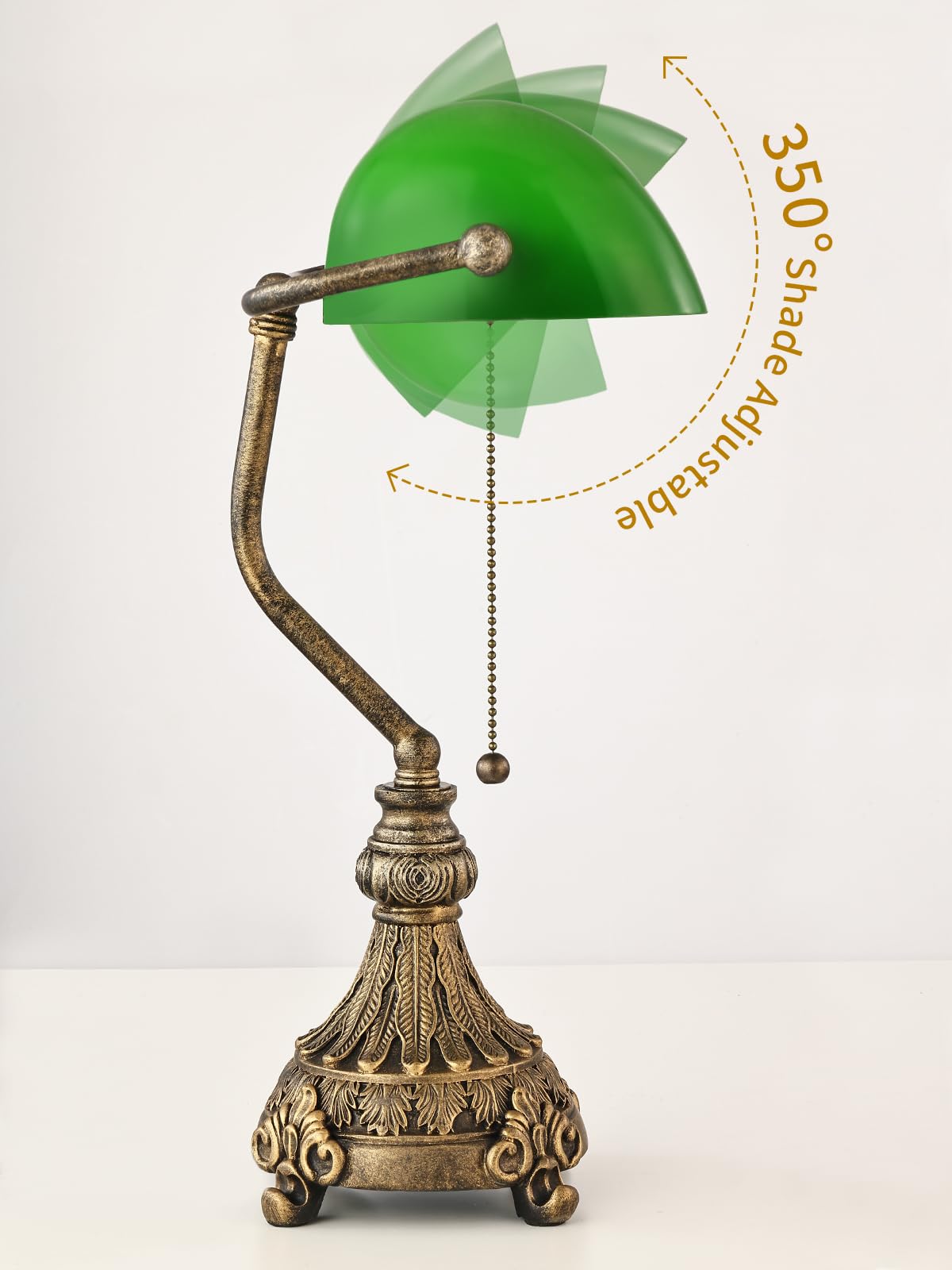 Lámpara de escritorio vintage de cristal verde para oficina en casa o biblioteca, con interruptor de cadena y enchufe, bombilla LED incluida.