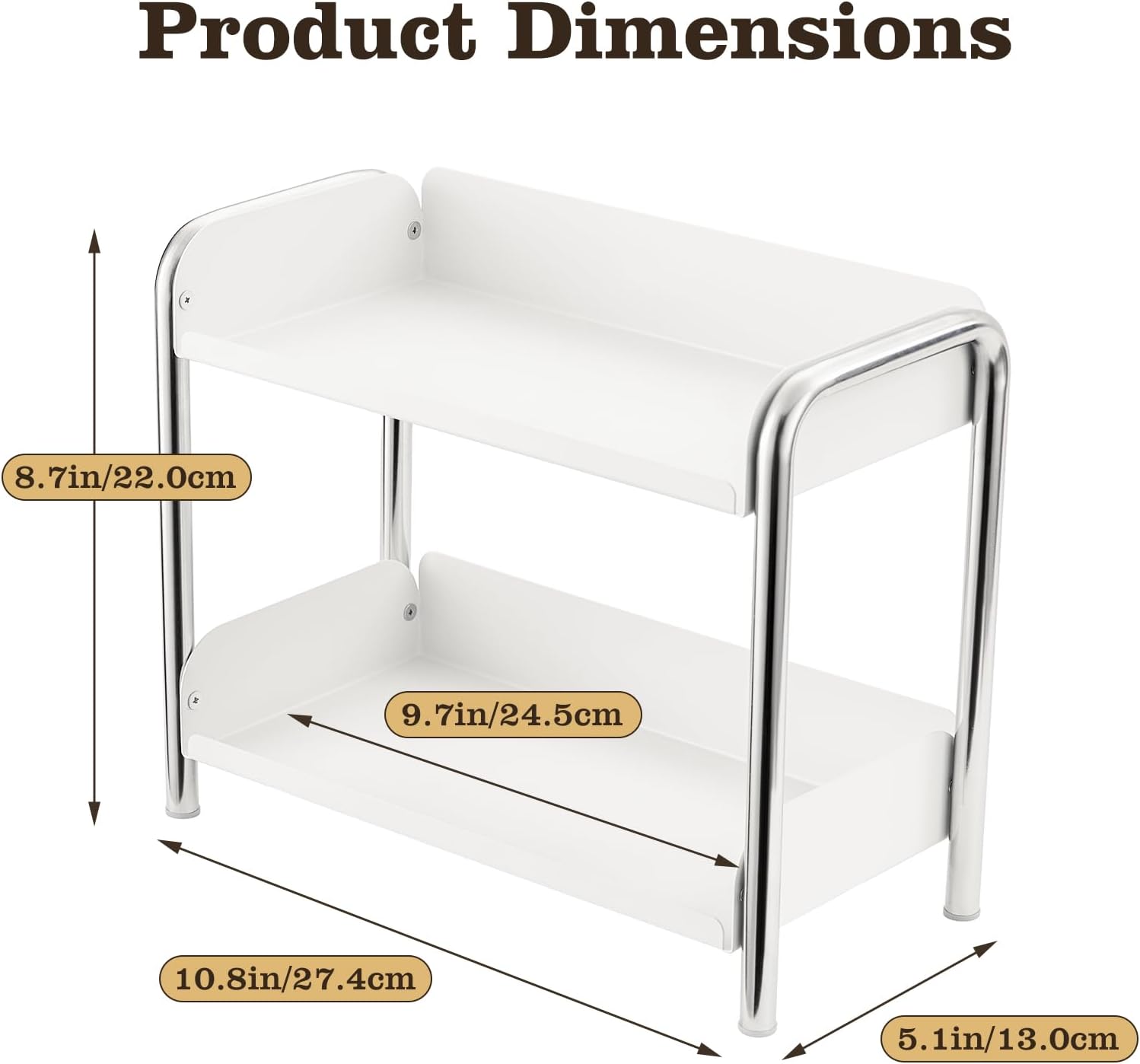 MOZIMABOX Cabinet Organizer Shelf, 2 Tier Kitchen Spice Rack Countertop Shelf Organizer, Stainless Steel Kitchen Storage Countertop Storage Shelf Container, (S, White)