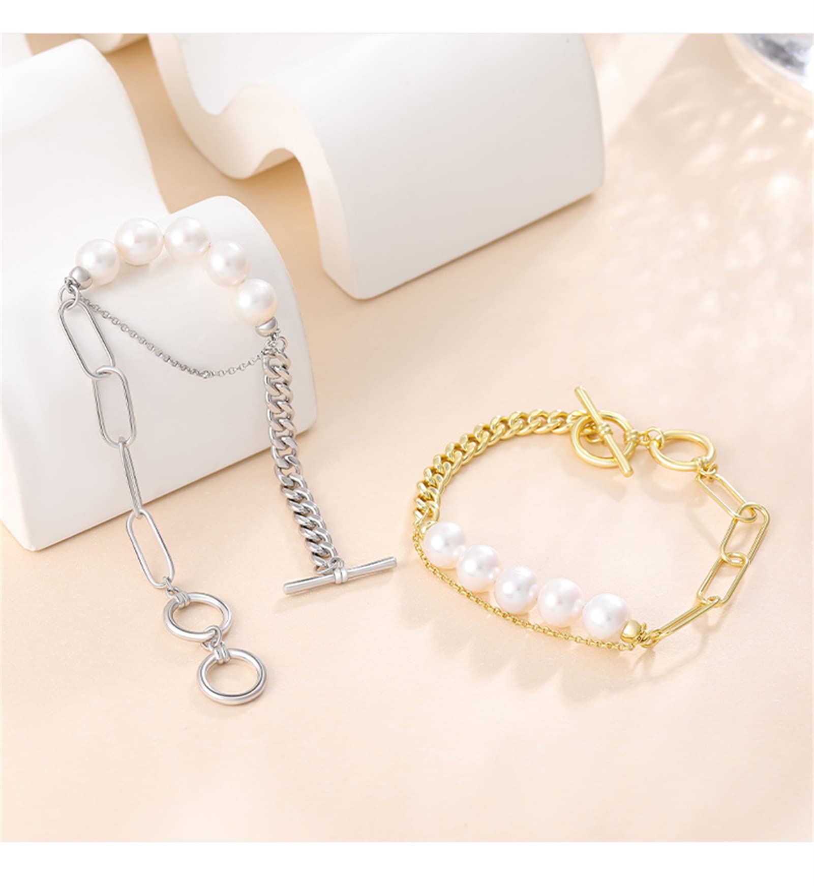 Amazon.co.jp: S925スターリングシルバーバロックパールブレスレットOT