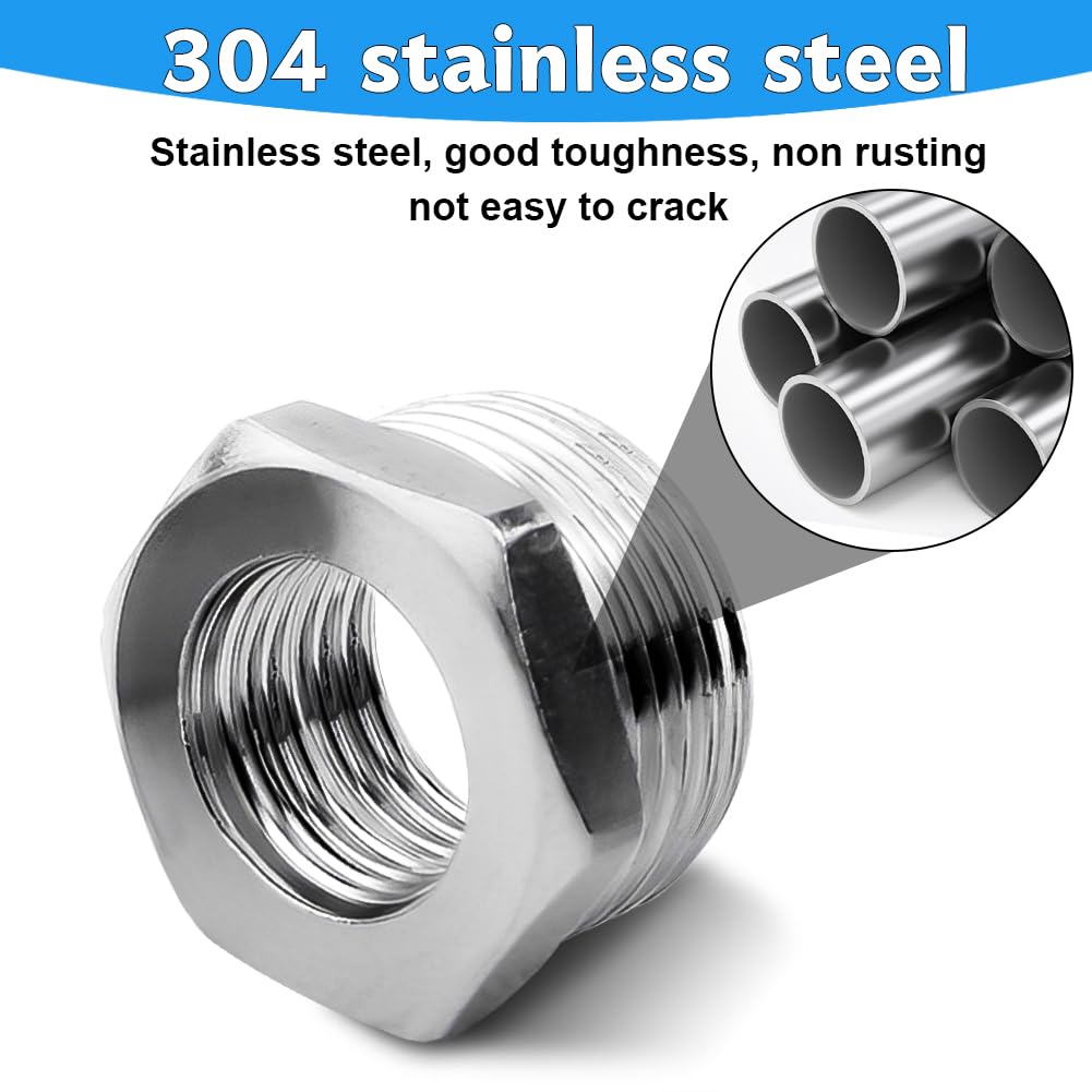 Produktbild von 2x Reduziernippel 1/2 Auf 3/8 Zoll – Edelstahl 304, AG 20mm X 16mm, Mit Dichtband – Für Wasserleitungen
