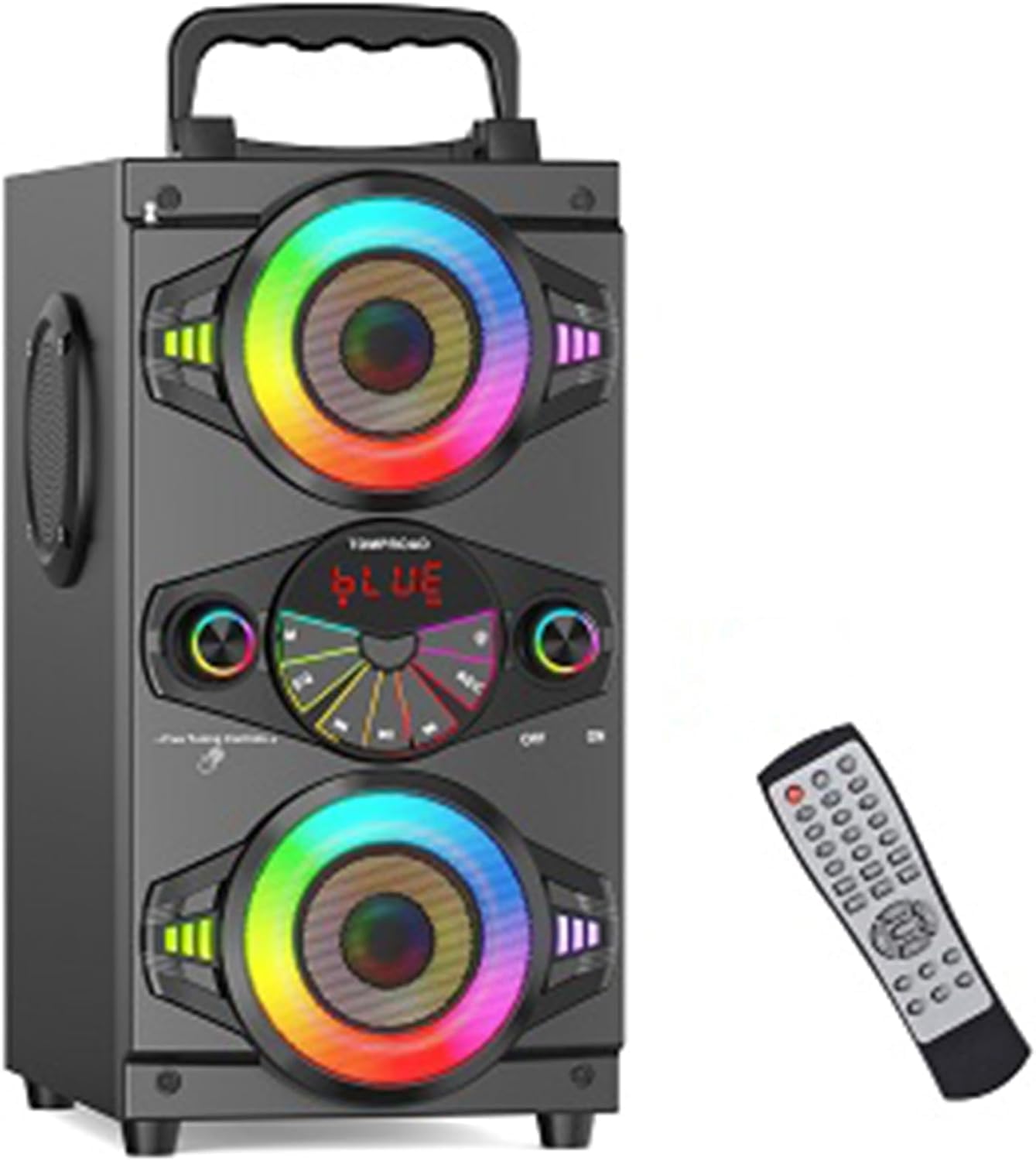 Altoparlanti Bluetooth portatili da 60 W, potenti, senza fili, suono forte, stereo, bassi, boombox, casa e feste, con subwoofer, radio FM, luci LED colorate (nero)