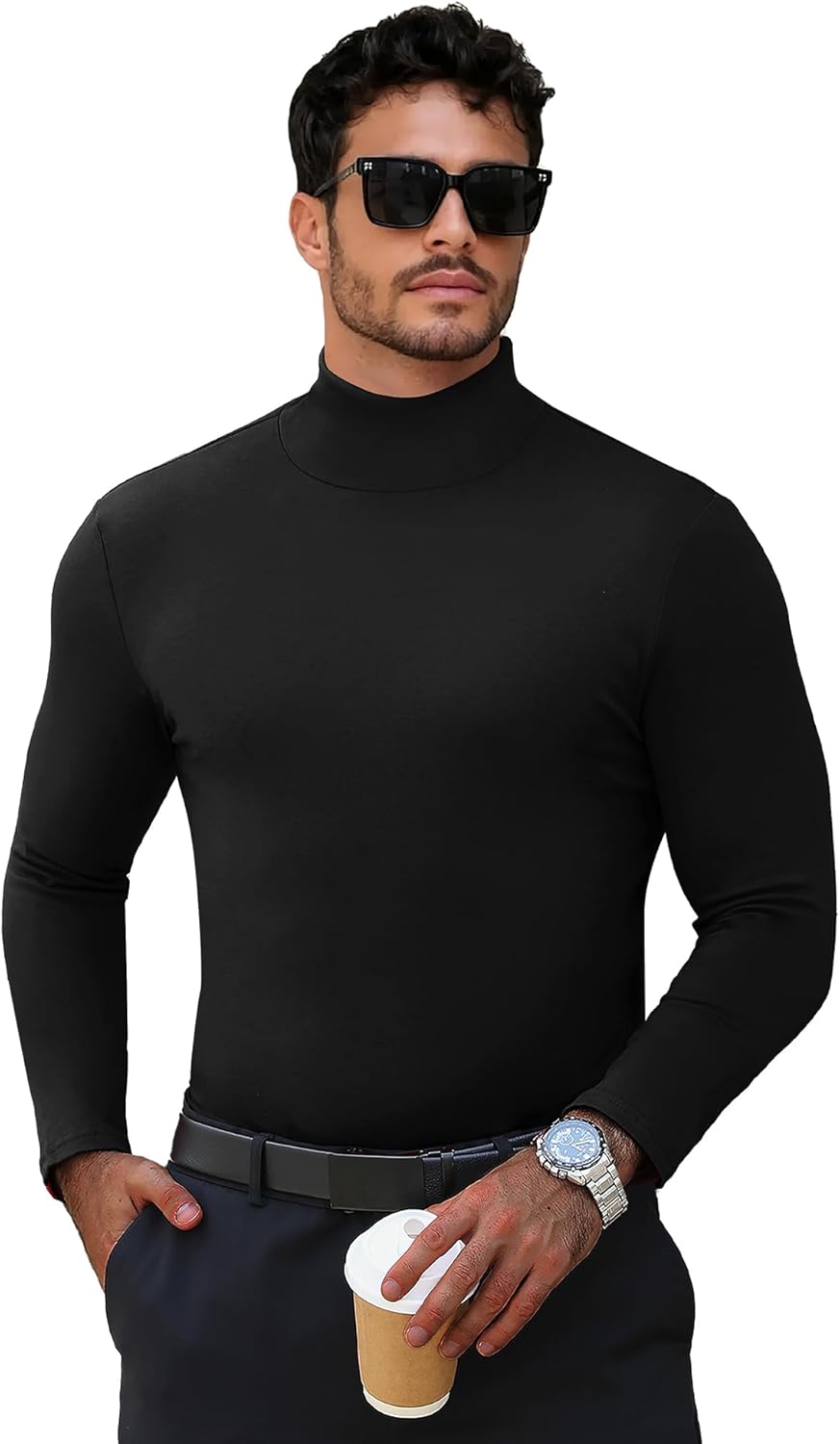 Men's Turtleneck Casual Basic High Neck Long Sleeve T Shirts Half Neck Lightweight Pullover Sweater