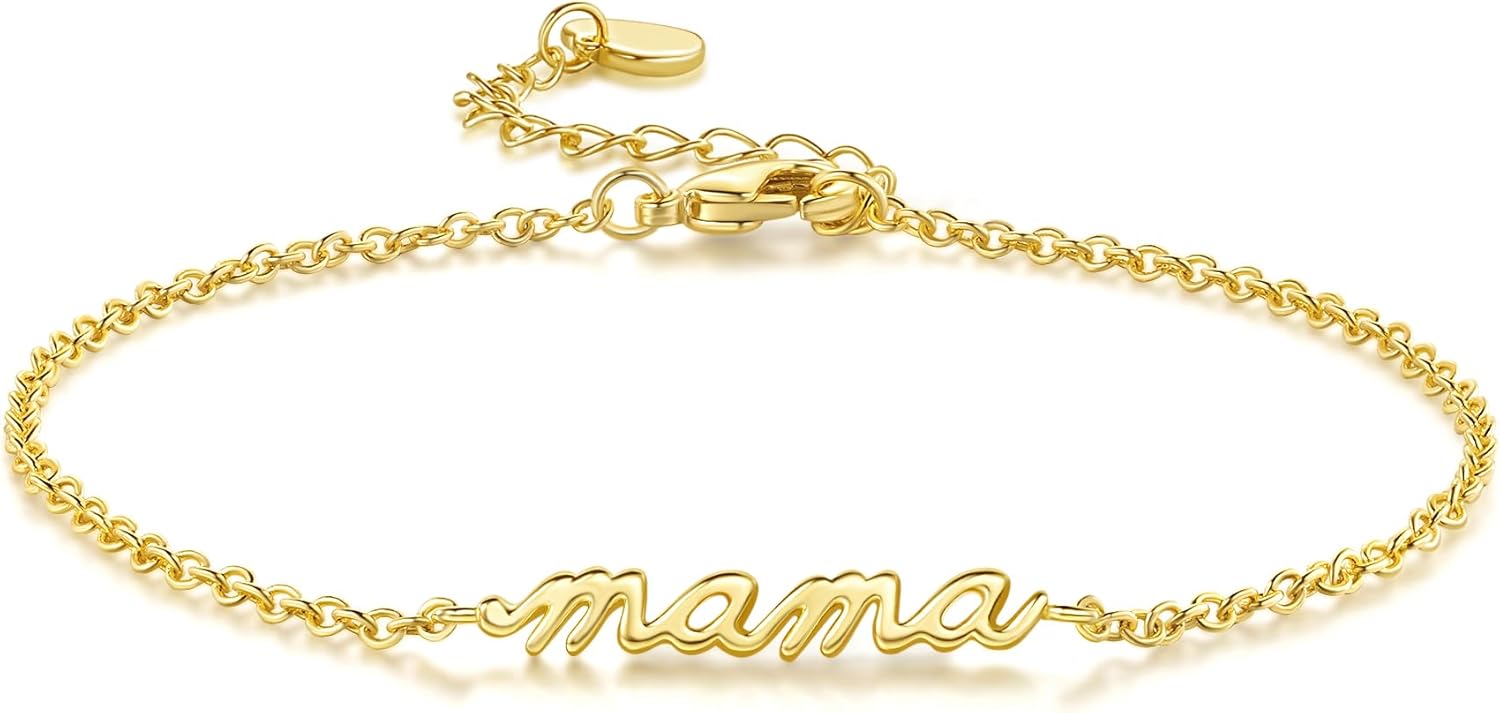 Mama Bracelet 14K Gold Bracelets for Women Gold Bracelets for Women Stack Minimalist Style with Heartfelt Emotion Mama Bracelet for Women