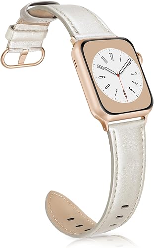 Vista 11 de Correa de cuero compatible con bandas de Apple Watch de 38 mm, 40 mm, 41 mm, 42 mm, Serie 10, elegante correa de repuesto de cuero genuino de grano
