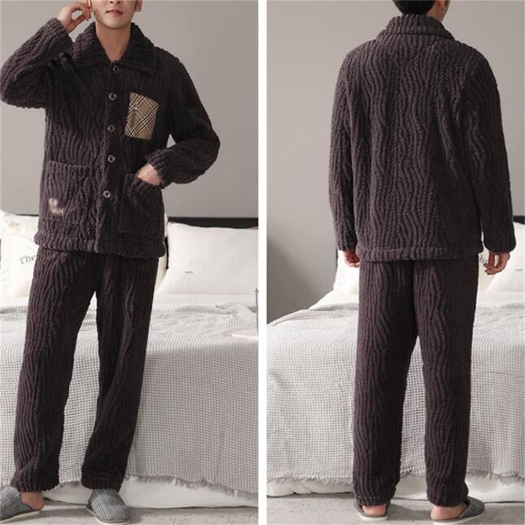 Thickened loungewear suit winter men's lapel pajamas coral fleece facecloth