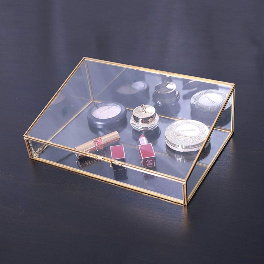es Transparent Glass European Style Jewellery Chest Dust-Proof Copper Edge Jewelry Display Case Jewelry Box for Women
