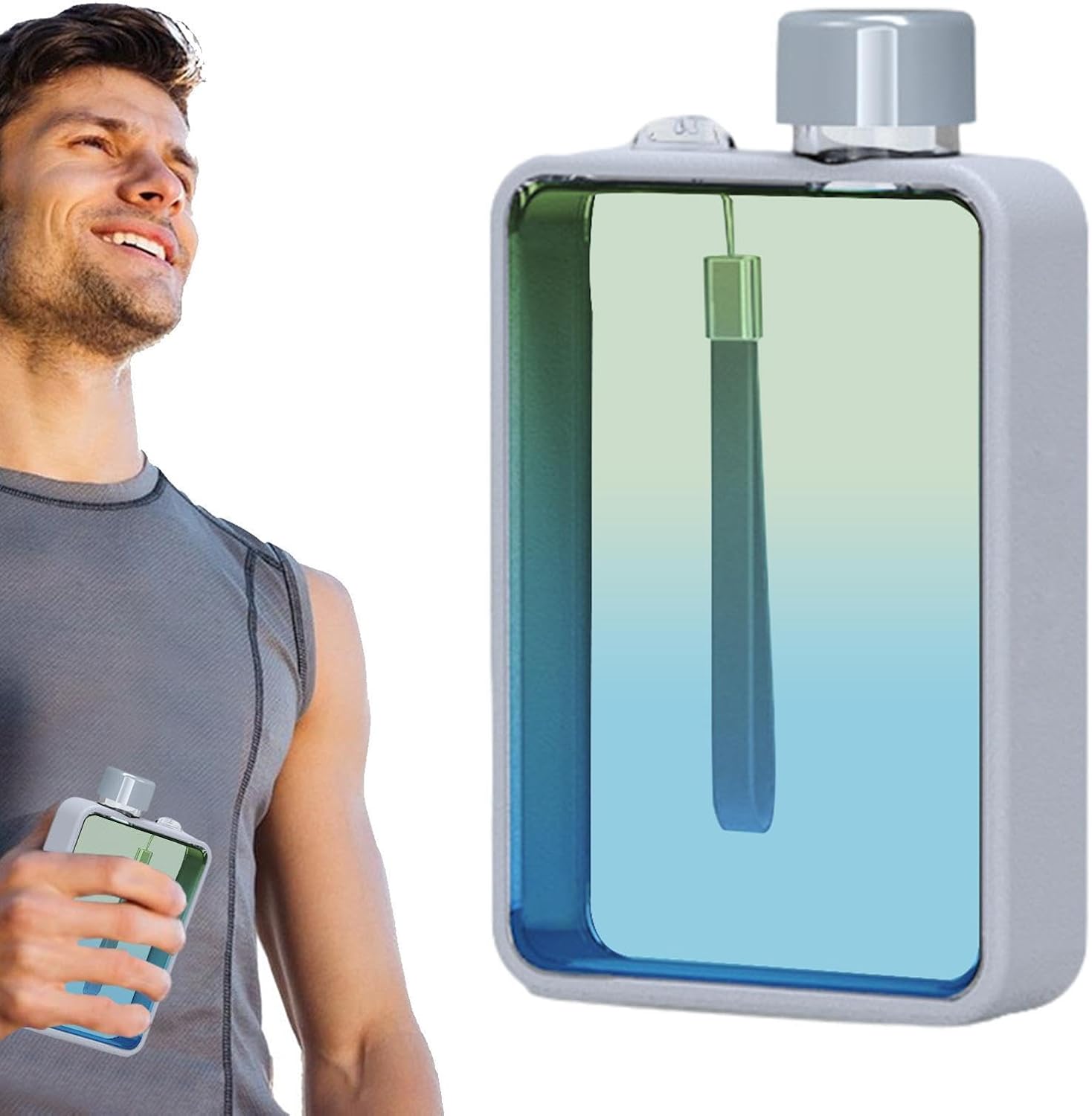 Flat Portable Travel Mug | Sport Flat Bottle Water for Bike and Cycling - Leakproof Flat Sports Travel Bottle, Portable Hiking Water Bottles for Outdoor Running Camping Cycling School