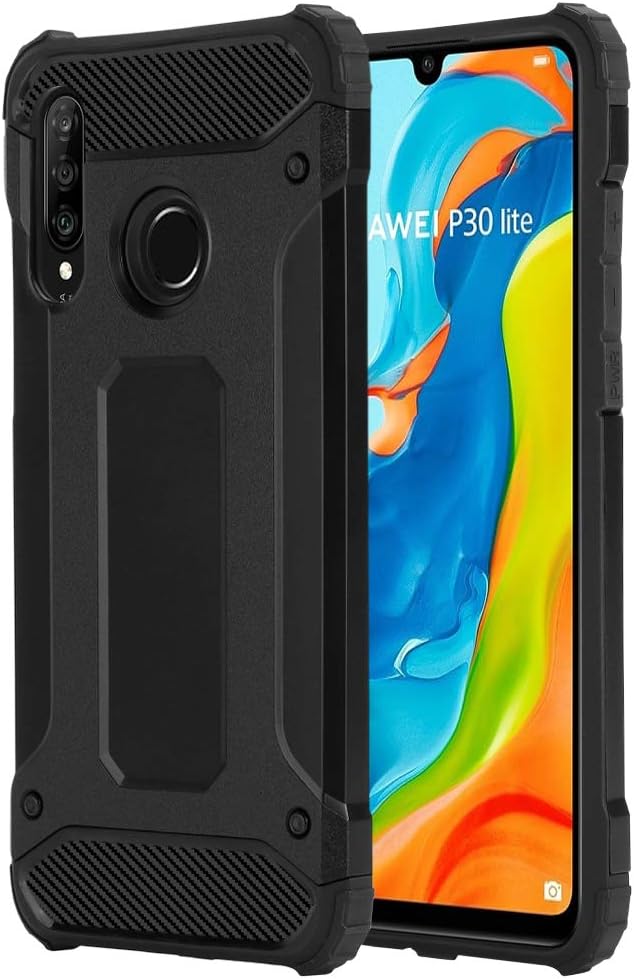 iCatchy For Huawei P30 Lite Case Impact Heavy Duty Hard Tough Dual Layer Armour Defender Case for Huawei P30 Lite (Black)