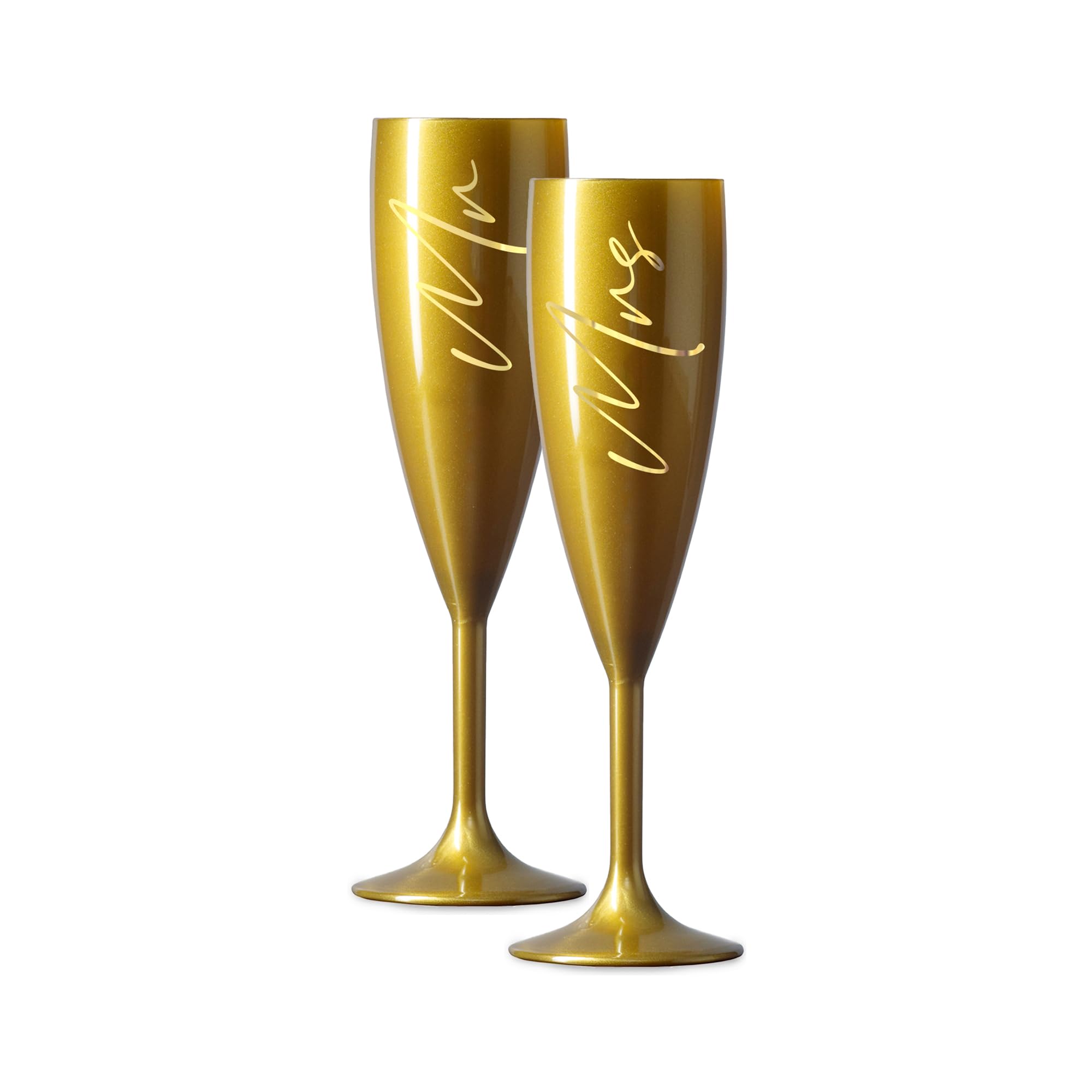Print Maniacs Champagne Premium Gold Flute Glass Bride Groom Mr Mrs Wedding Maid Honour Wine Cocktail Prosecco Celebrations Gift (Gold, Mr + Mrs Set)