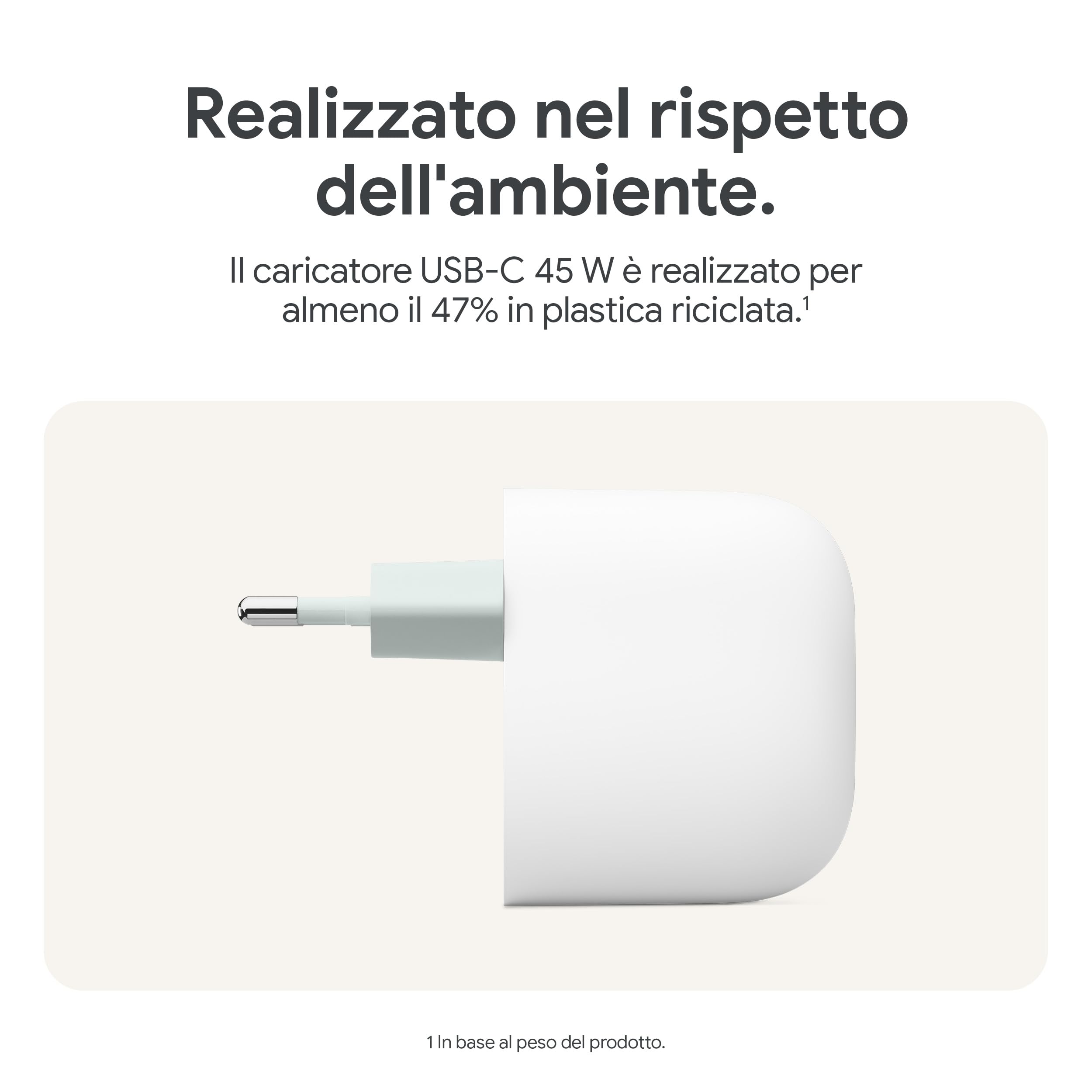 Caricatore Google USB-C 45 W - Caricatore per la ricarica rapida di smartphone Pixel - Compatibile con i prodotti Made by Google e altri dispositivi USB-C® - Bianco ghiaccio