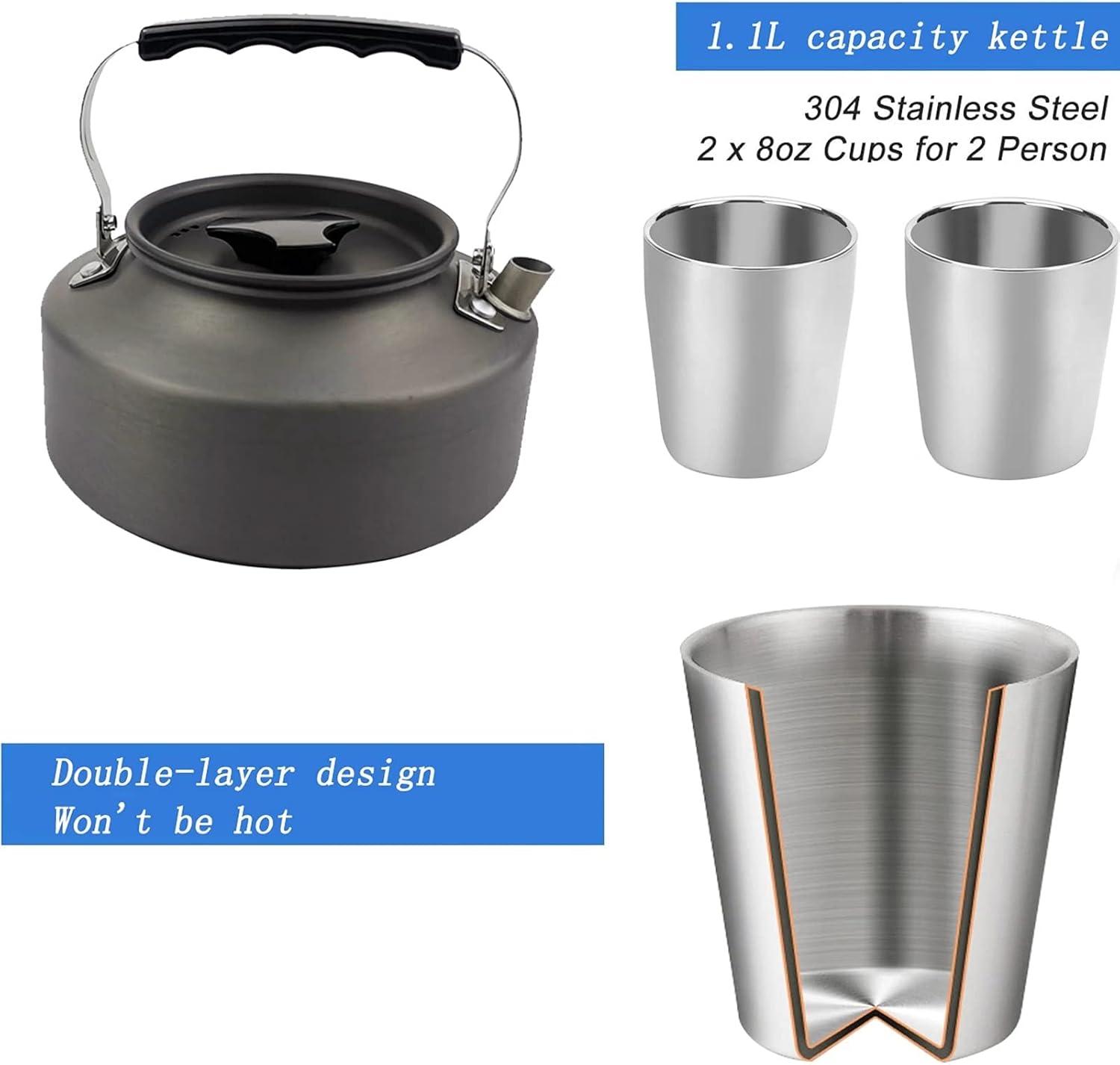 Camping Cookware Portable Pot Pan Cup Teaport Set Folding Outdoor Cooking Set Hiking Picnic Tableware Tool Travel Equipment (Color : A) (C)
