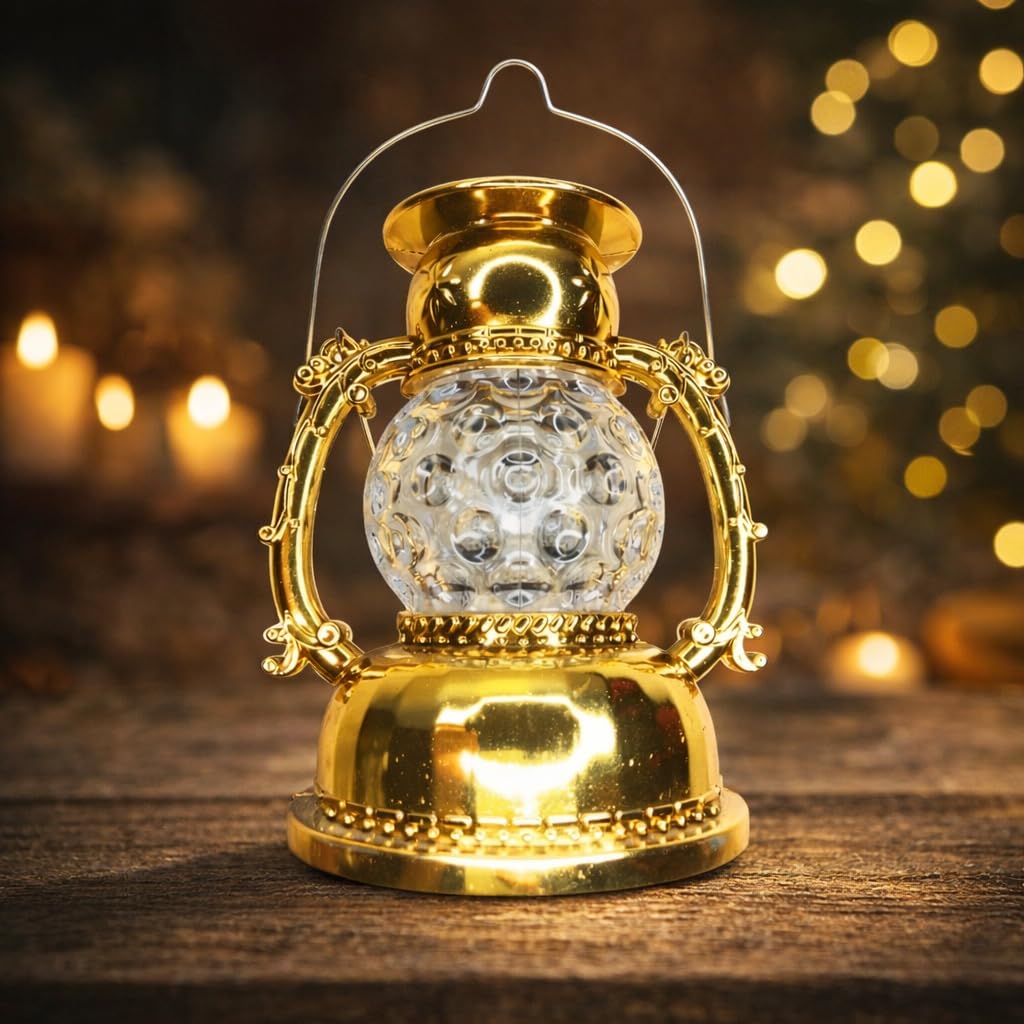 Domus Store Vintage Golden LED Lantern Lamp with Dual Colour Light | Decorative Crystal Body LED Lantern | Portable Battery-Powered Emergency Lamp for Home Décor, Camping, Festivals & Outdoor Use-image-41