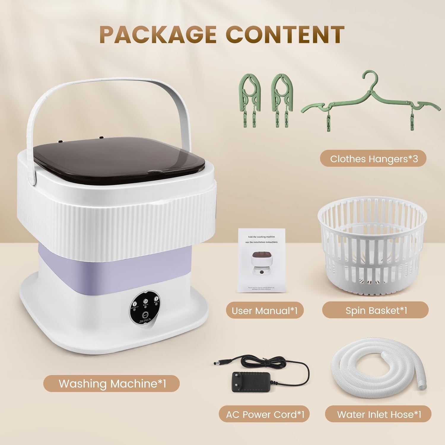 Mini lavadora, lavadora plegable de 11 litros con función de centrifugado, lavadora portátil de viaje, lavadora móvil para acampadas, viajes, estudiantes, autocaravanas (Violeta)