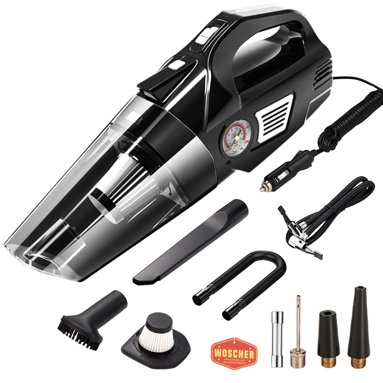 Woscherr 578 2in1 Tyre Inflator for Car & Car Vacuum Cleaner, DC12V|150 PSI Air Pump for Car Tyre|120 Watt Car Vacuum Cleaner High Power 5500PA Handheld & LED Light, Long Power Chord for Wet/Dry Use (B08MXQHX6F) Amazon Price History, Amazon Price Tracker