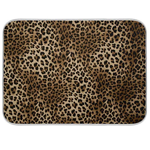Leopard Print Dish Drying Mat for Dishes 18x24 inch Animal Skin Tiger Dish Rack Drying Pad Dish Drainer Mat Protector for Kitchen Countertops Counter