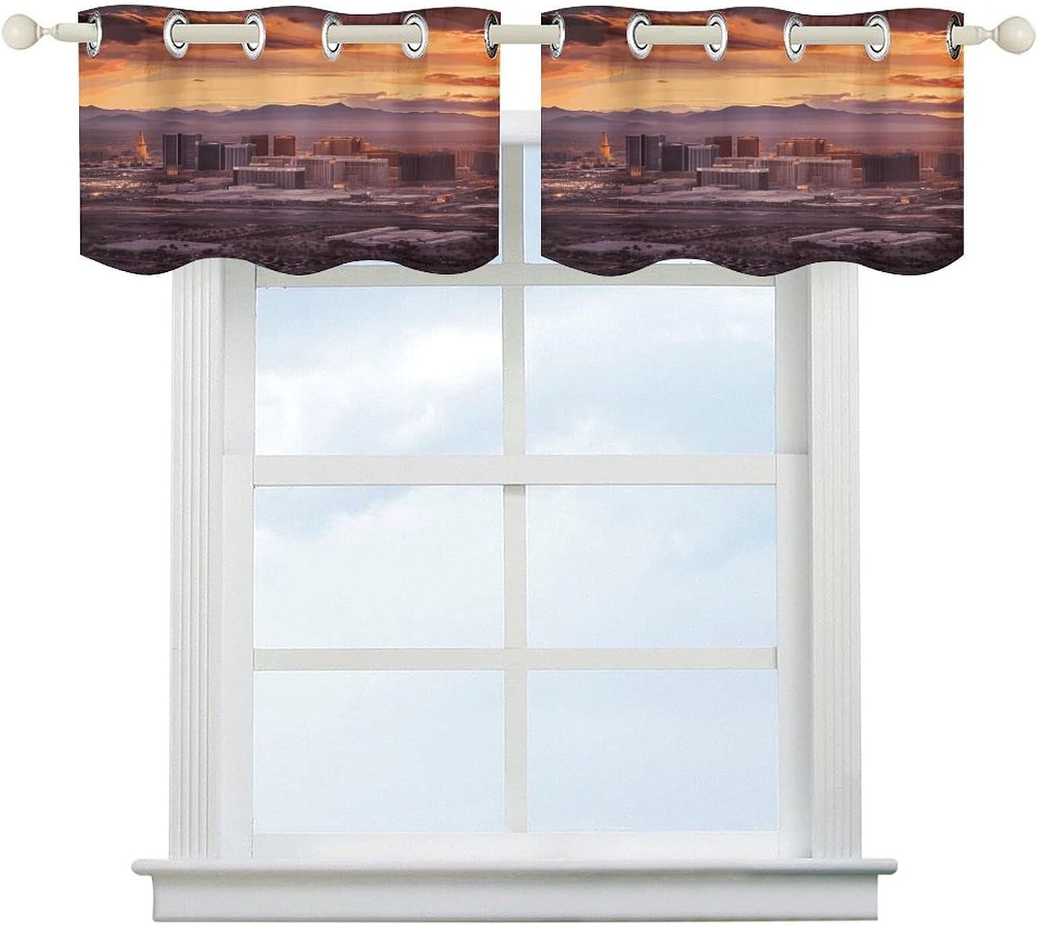 Las Vegas Sunset Curtain 2 Panels, Polyester Fiber, Blackout Insulated Window Curtain, Curtain Valance for Kitchen Dining Room Living Room Cafe Small Window 52 * 18.1 Inches