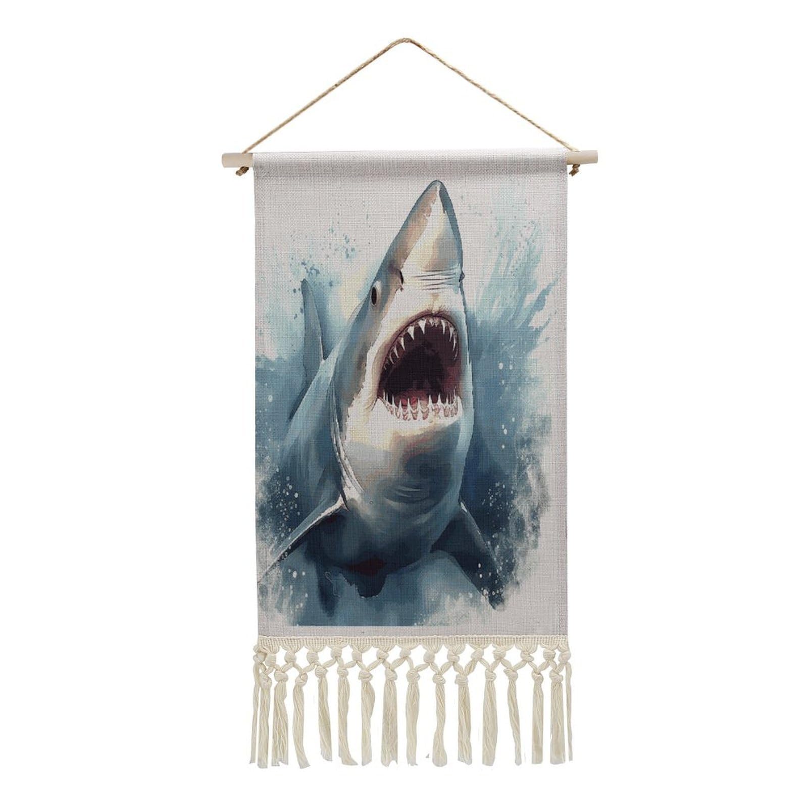 Adfgyerh Style Shark In The Sea Tapestry With Tassels Cotton And Linen Hanging Posters, Wall Art For Travel Gift, Wall Tapestry For Office Home Decor Bedroom Living Room Decor