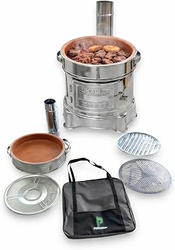 Paslanmaz Güveç Mangal Seti, Güveç Ocak, Paslanmaz Izgaralı, Toprak Tandır 40cm Çap