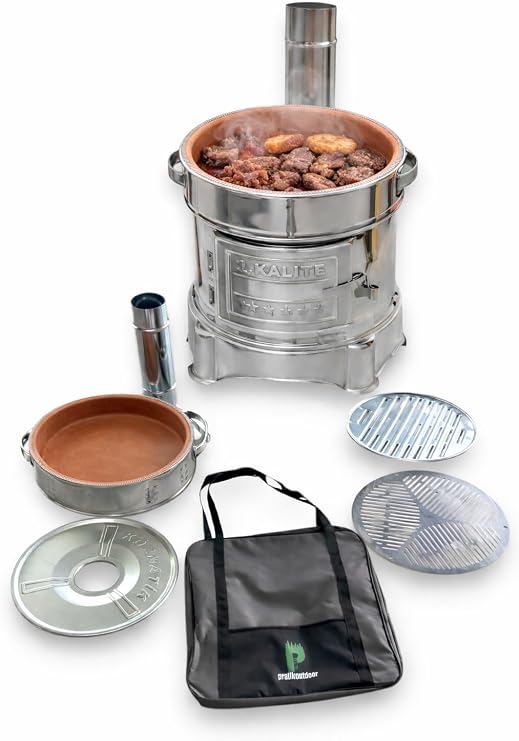 Paslanmaz Güveç Mangal Seti, Güveç Ocak, Paslanmaz Izgaralı, Toprak Tandır 40cm Çap