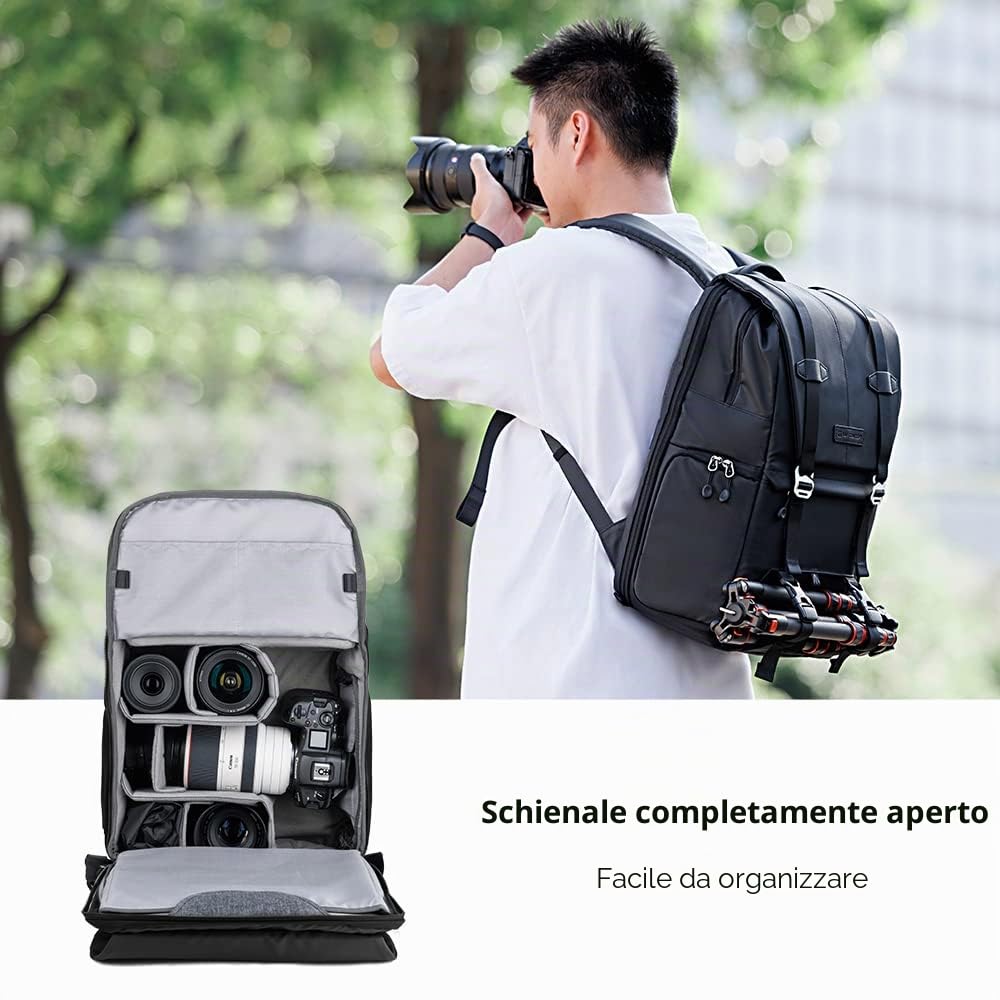 K&F CONCEPT Zaino per Fotocamera Professonale, 20L Borsa Fotocamera Fotografia Portatile, Multifunzionale Zaino Fotografico con Copertura Antipioggia, Scomparto per Laptop da 15.6 Pollici