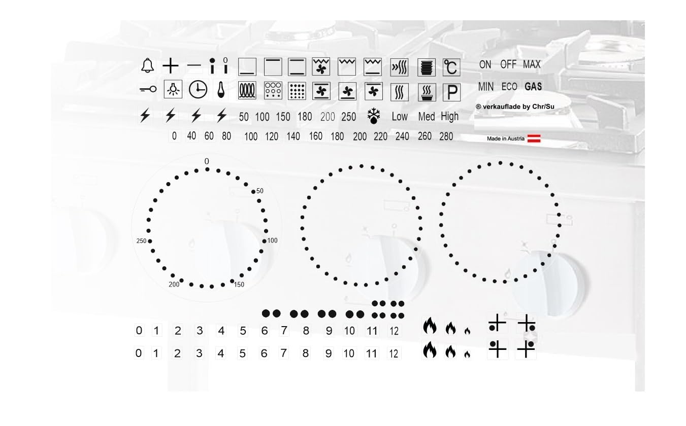 Verkauflade By Chr/Su Black Symbols On Transparent Background Cooker Symbol Sticker Set As Labelling, Symbol Sticker For Electric Cooker And Gas Cooker (Rpm2/4/1) (Black Symbols On Transparent Background)