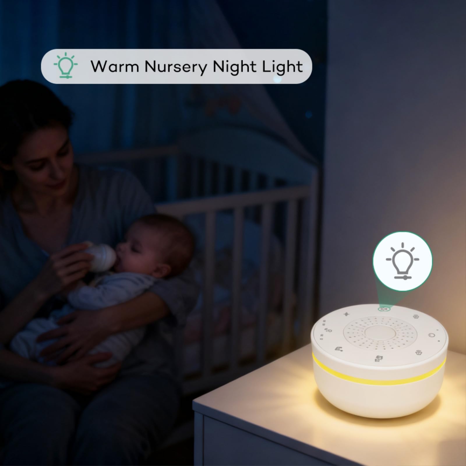 EMEBAY Machine à Bruit Blanc, Boite Musique Thérapie Sonore Avec 30 Sons Apaisants, Veilleuse/Fonction Mémoire/32 Niveaux de Volume/3 Minuteries, Appareil d'Aide au Sommeil pour Adultes et Enfants