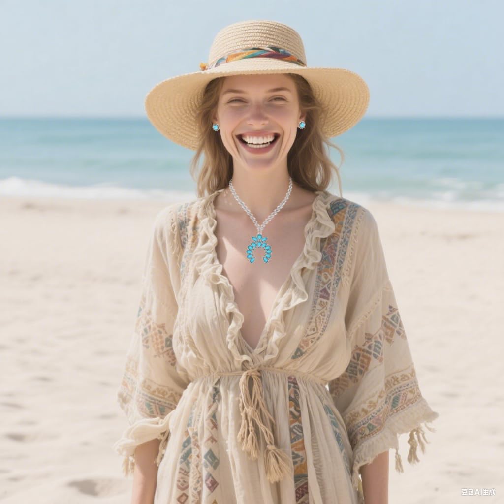 Western Turquoise Jewelry for Women Beach Jewelry Necklaces Accessories Set Cowgirl Country Cowboy - Image 7