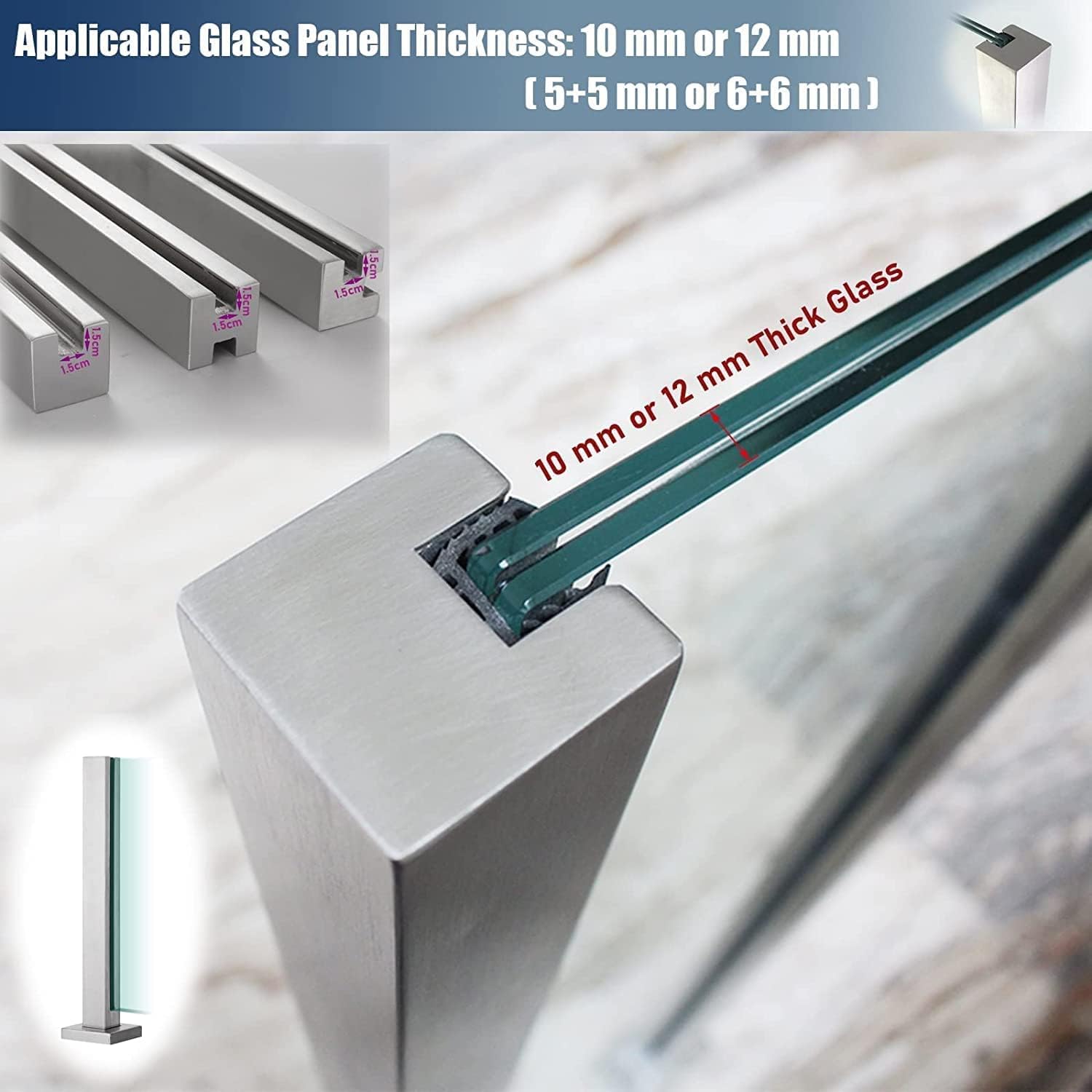 Montanti Per Balaustre In Vetro MM MELISEN - Acciaio Inox 304 Per Scale E Balconi, Nero - Foto 8