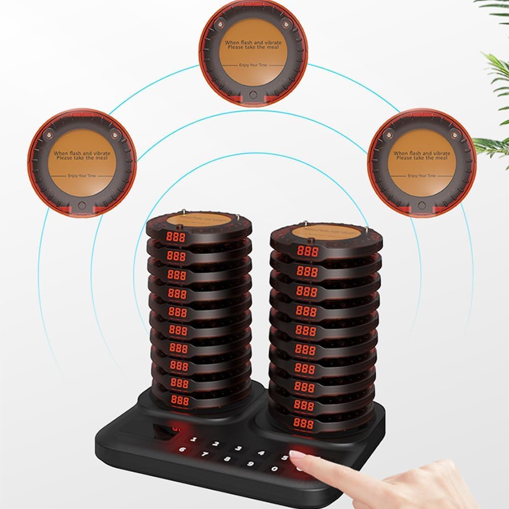 Cercapersone wireless da ristorante con portata di 800 m, standby 20 ore, allarme acustico e vibrazione per ambienti di ristorazione