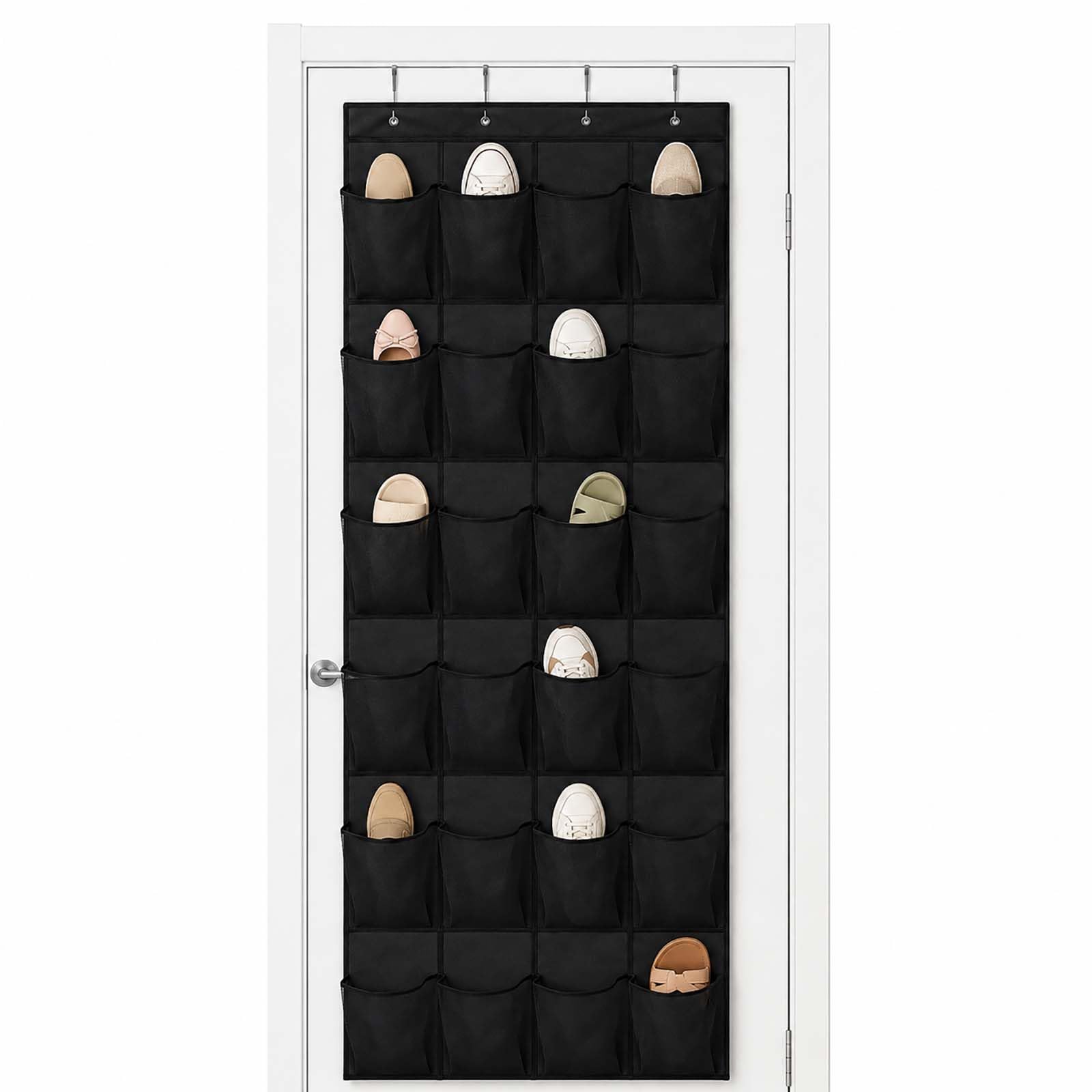 LMSAWK Over the Door Hanging Shoe Storage Holder Organizer, 24 Mesh Large Pockets Door Shoe Rack, No Drill Space Saving Shoe Organiser for Wardrobe, Caravan and Hallway